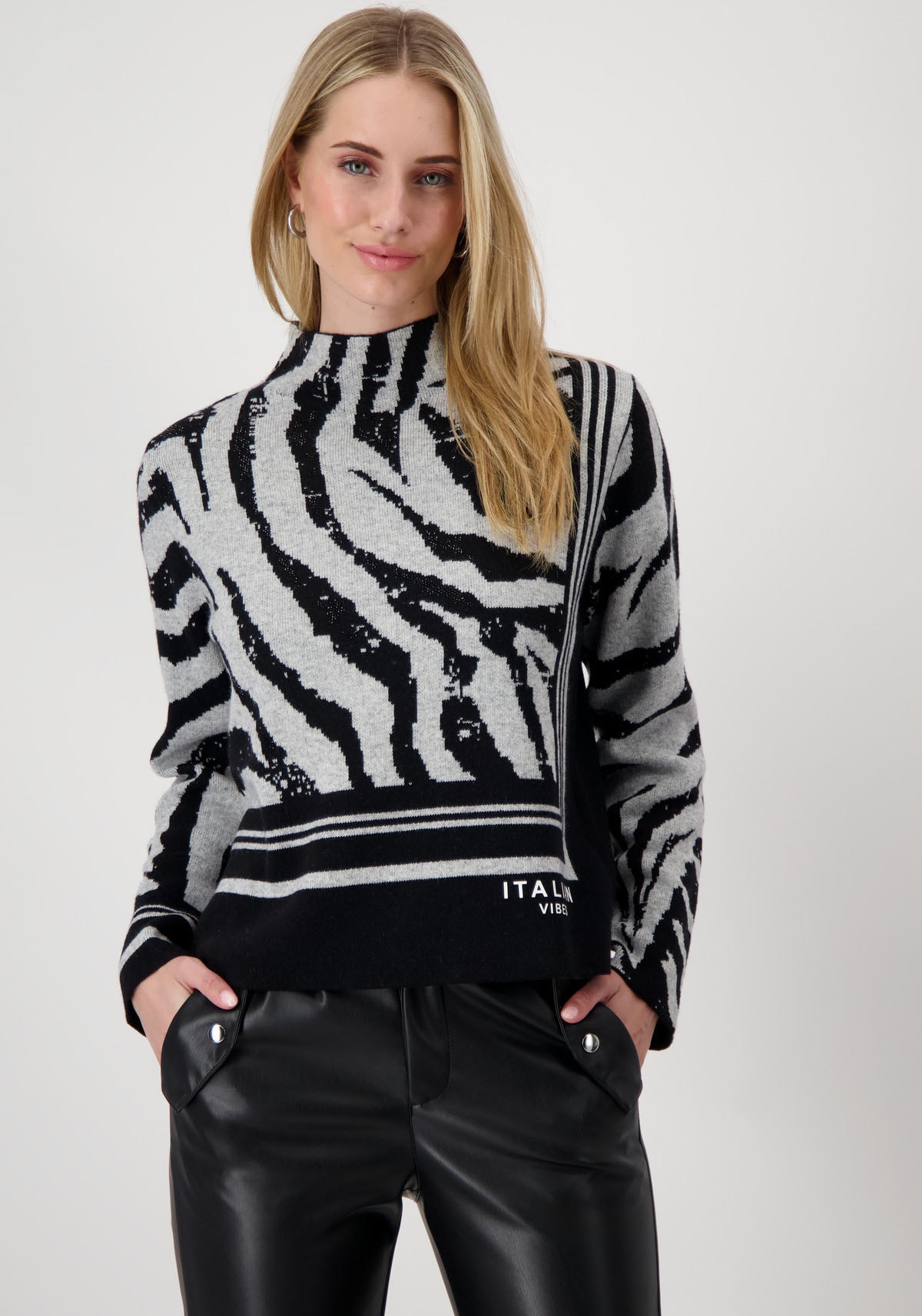 Monari Stehkragenpullover, mit allover Print