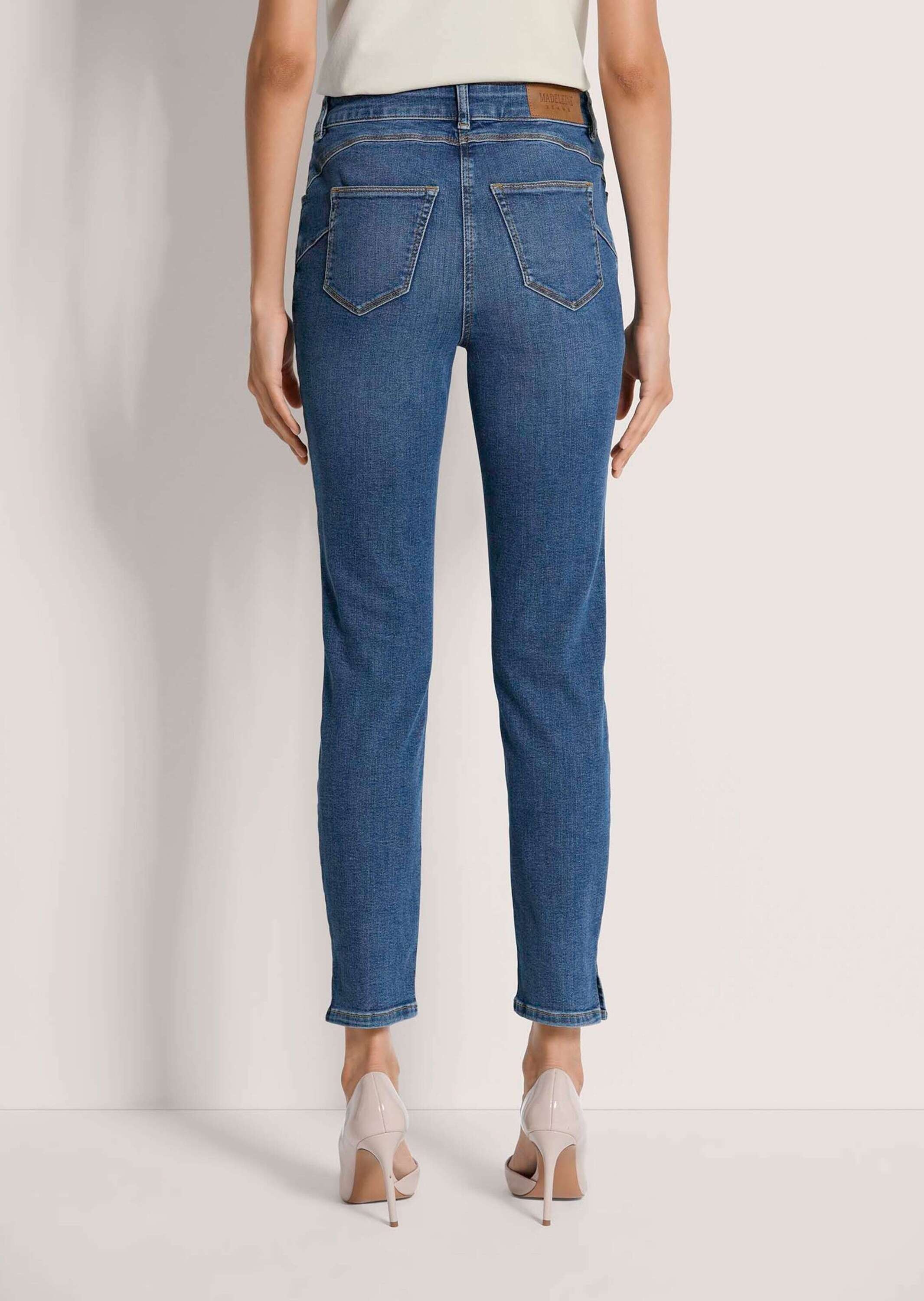Regular-fit-Jeans MADELEINE "Jeans Slim-Fit Jeans mit Kettendetail", Damen, Gr. 18, N + K Gr, bleached, Obermaterial: 93% Baumwolle CO. 5% Polyester PES. 2% Elasthan EL., Jeans 3