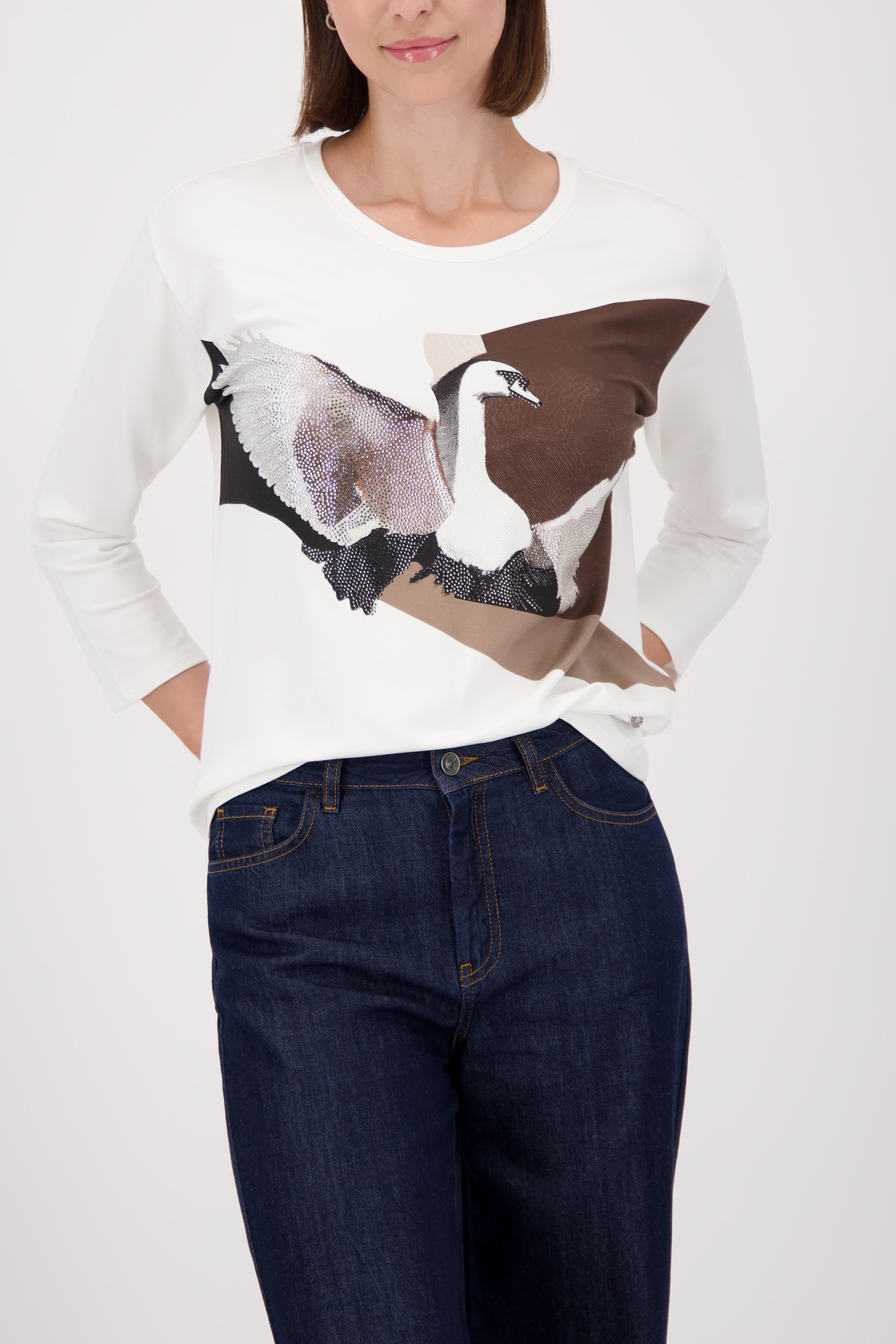 Monari 3/4-Arm-Shirt "Shirt Schwan", Regular fit mit Rundhalsausschnitt günstig online kaufen