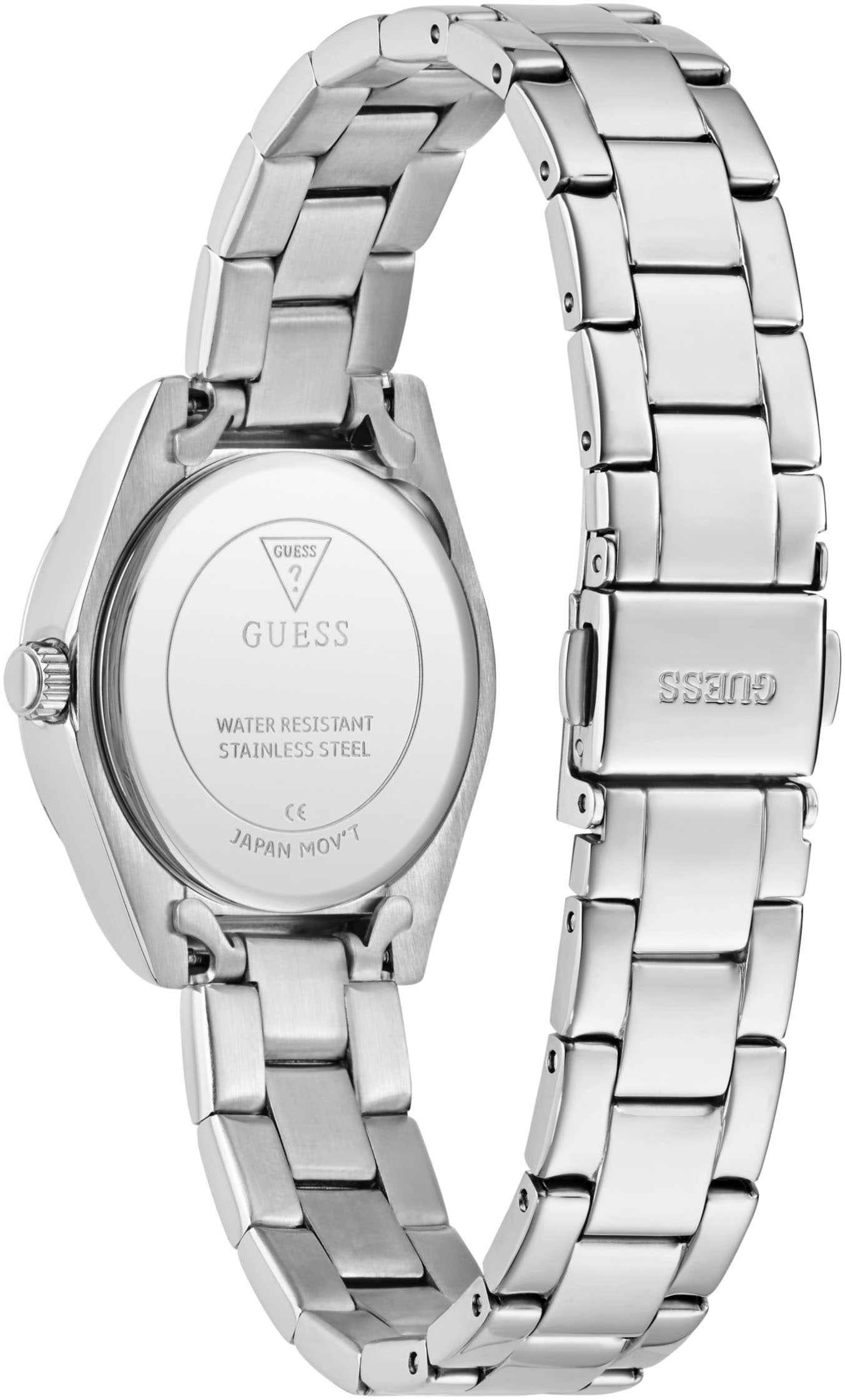 Guess Quarzuhr »MINI LUNA GLITZ«, Armbanduhr, Damenuhr, Edelstahlarmband, analog, Kristallsteine