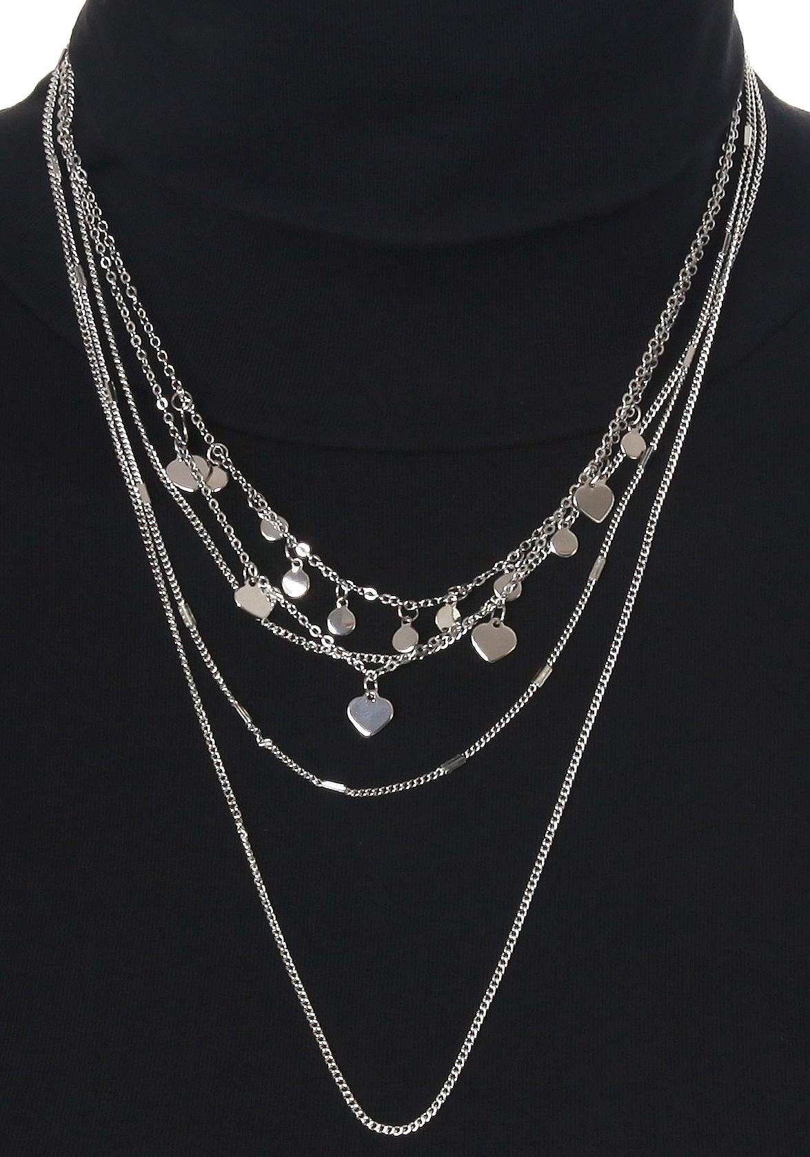 Ketten-Set FIRETTI "teilweise mit Herzen und runden Anhängern, mehrreihig, einzeln tragbar", grau (metallfarben), Halsketten, Damen, Metall, L: 45,5 53,5 2