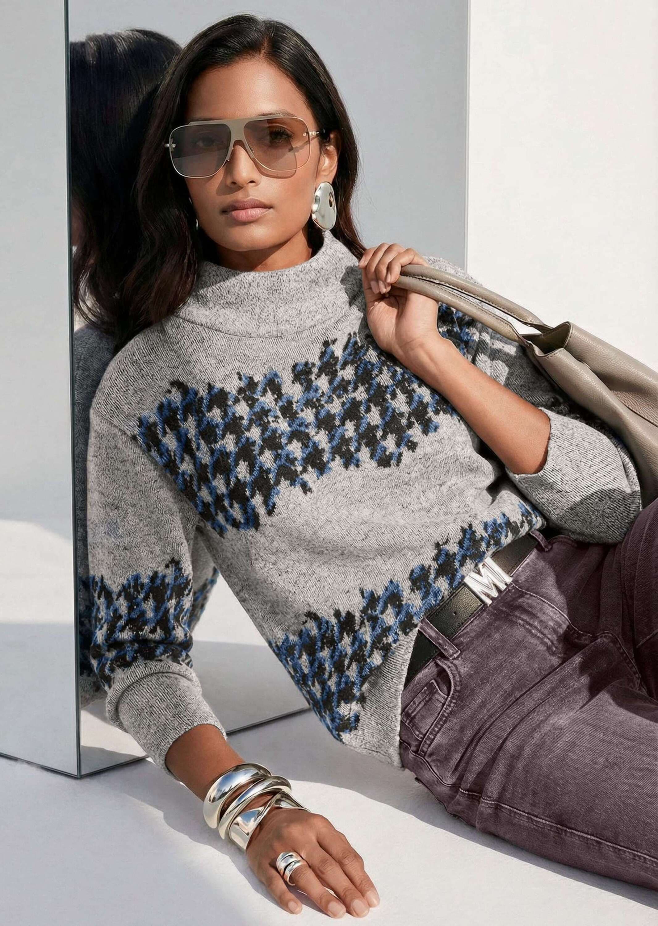 MADELEINE Langarmshirt »Shirt Jacquard-Sweatshirt mit Hahnentritt«