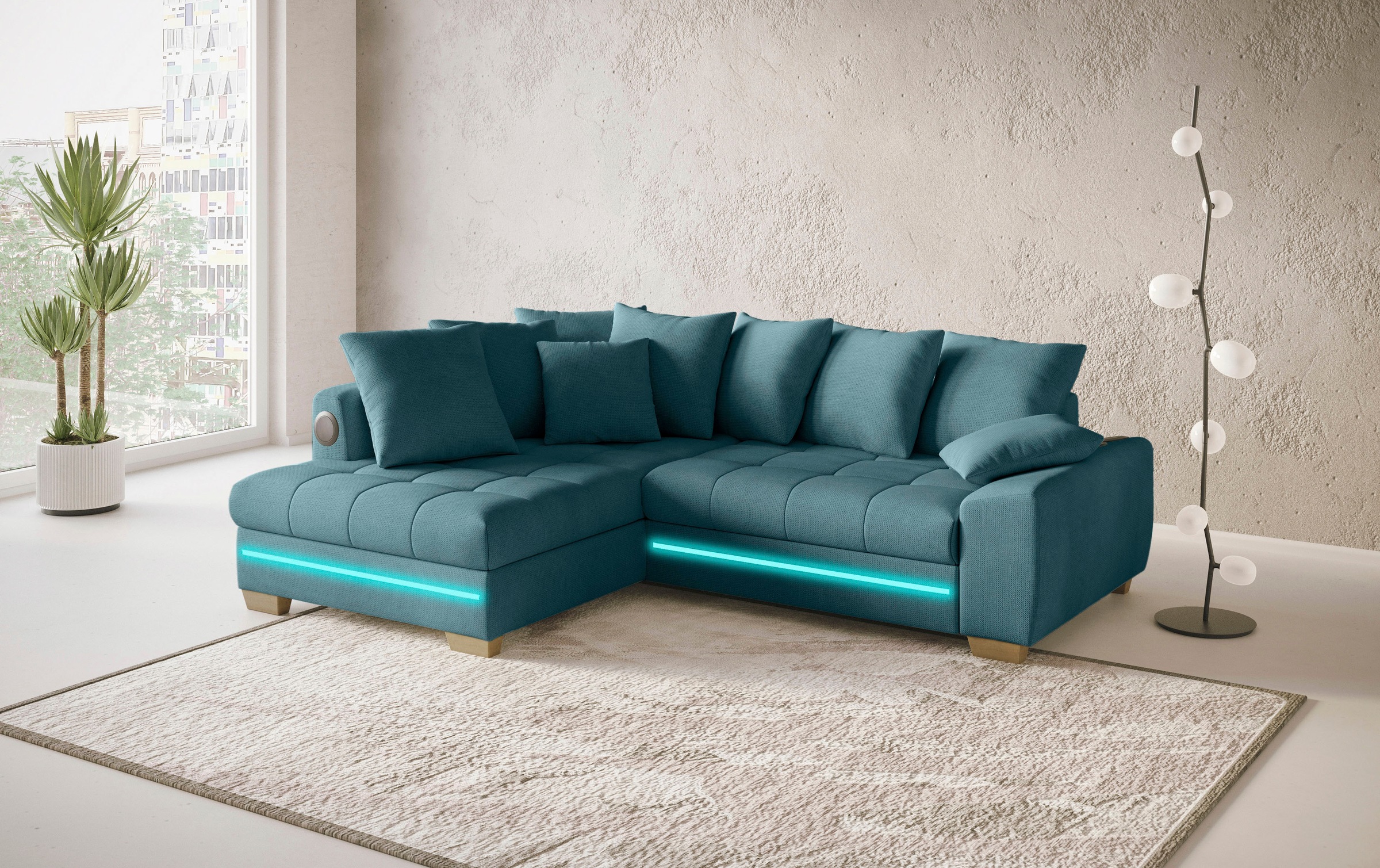 Mr. Couch Ecksofa »Nikita II, L-Form« RGB-LED, Bluetooth-Soundsystem, wahlweise mit Bett, Bettkasten