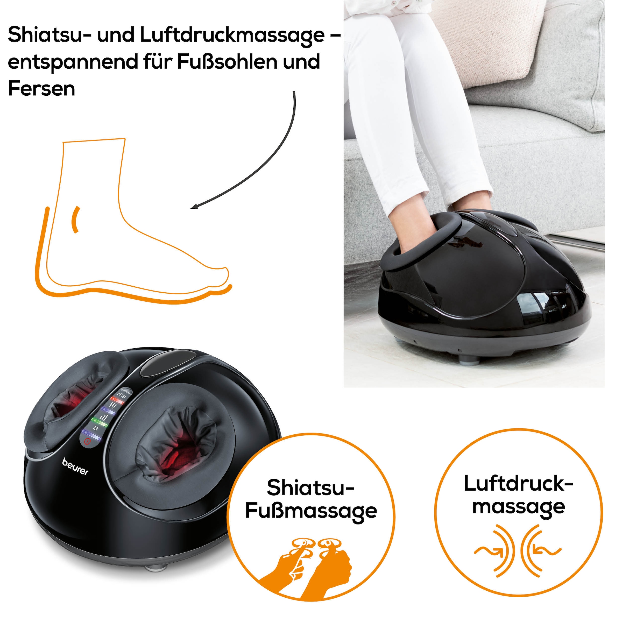 BEURER Fußmassagegerät »Beurer FM 90 Massagegerät mit Shiatsu- und Luftdruckmassage«, Mit Wärmefunktion, 3 Intensitätsstufen, durchblutungsfördernd