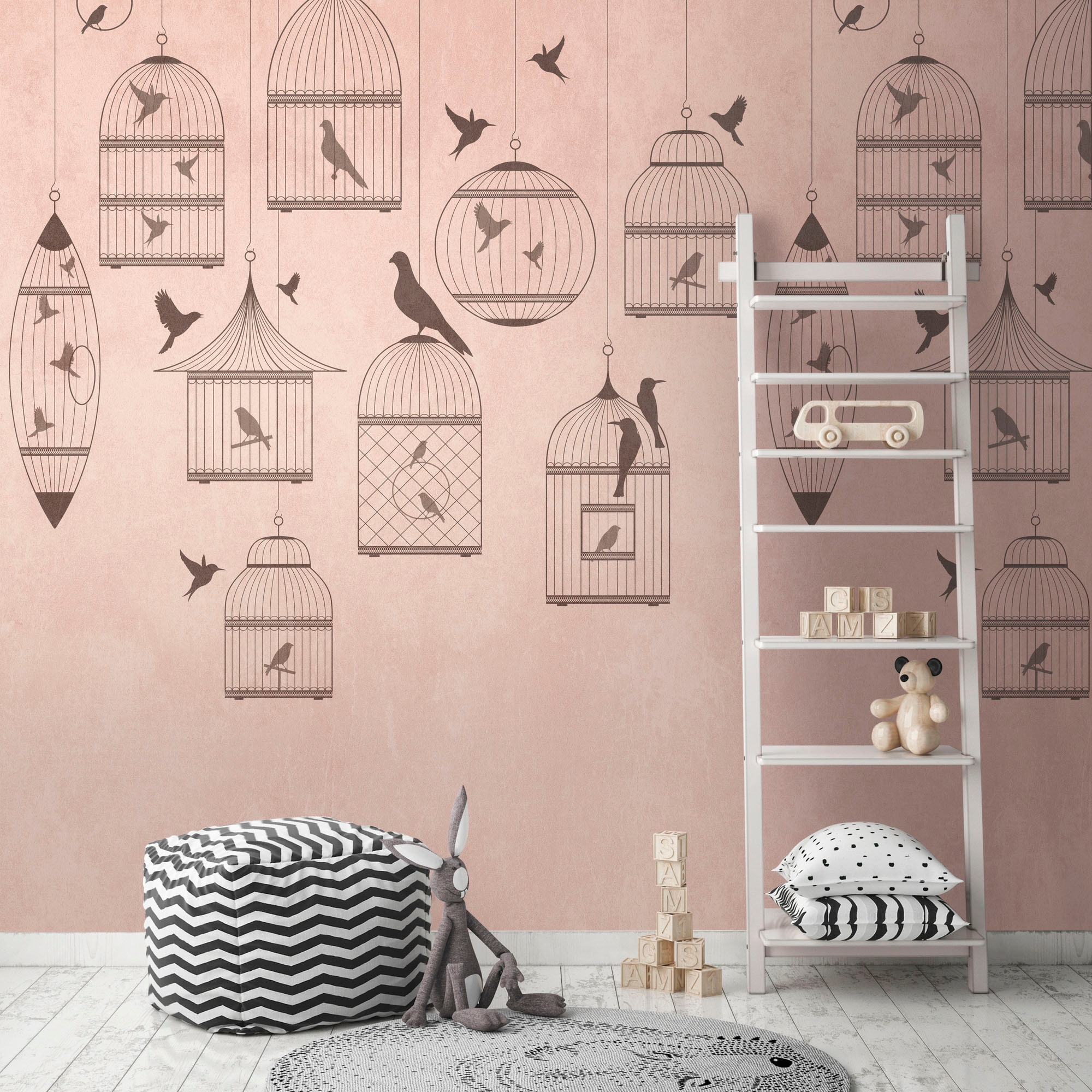 »The Rosa print-Motiv-gemustert, Fototapete | Tiere BAUR living Fototapete Grau Wall«, animal walls online Vögel Tapete bestellen