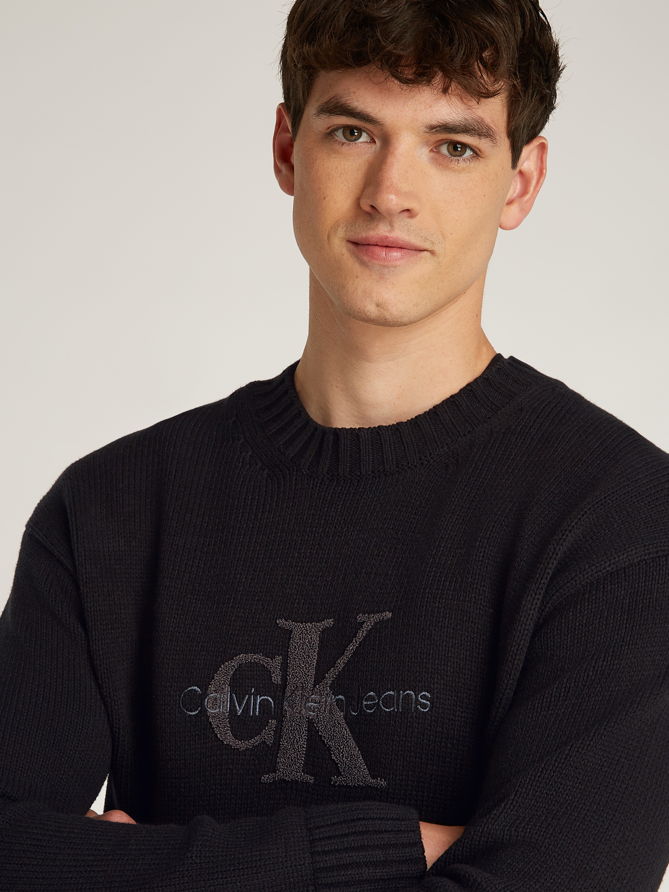 Thumbnail - Calvin Klein Jeans Rundhalspullover "CHENILLE MONOLOGO SWEATER" mit Logostickerei