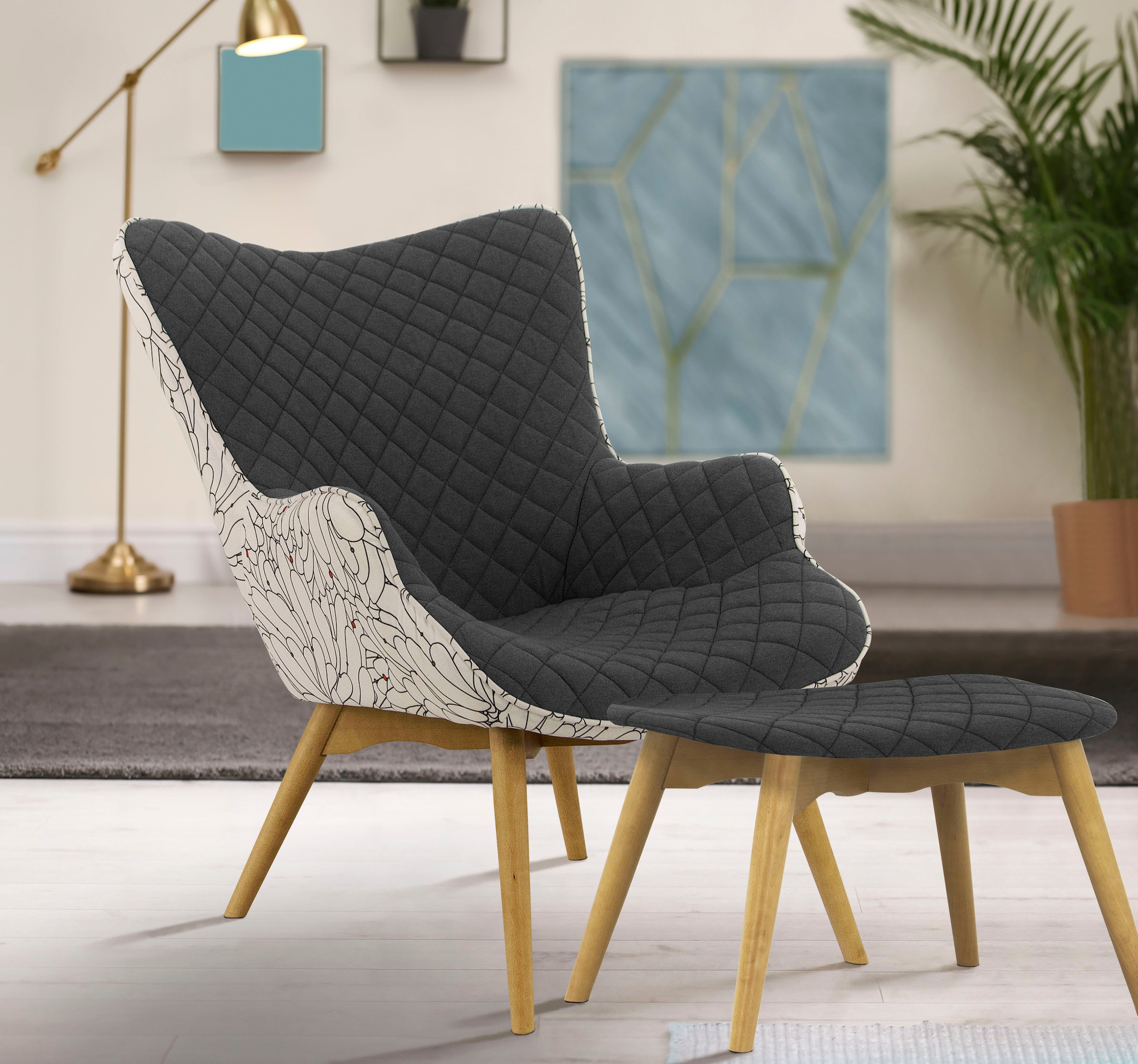 Home affaire Sessel "Duke Print" Karoprägung im Sitzbereich und Dekostoff a günstig online kaufen