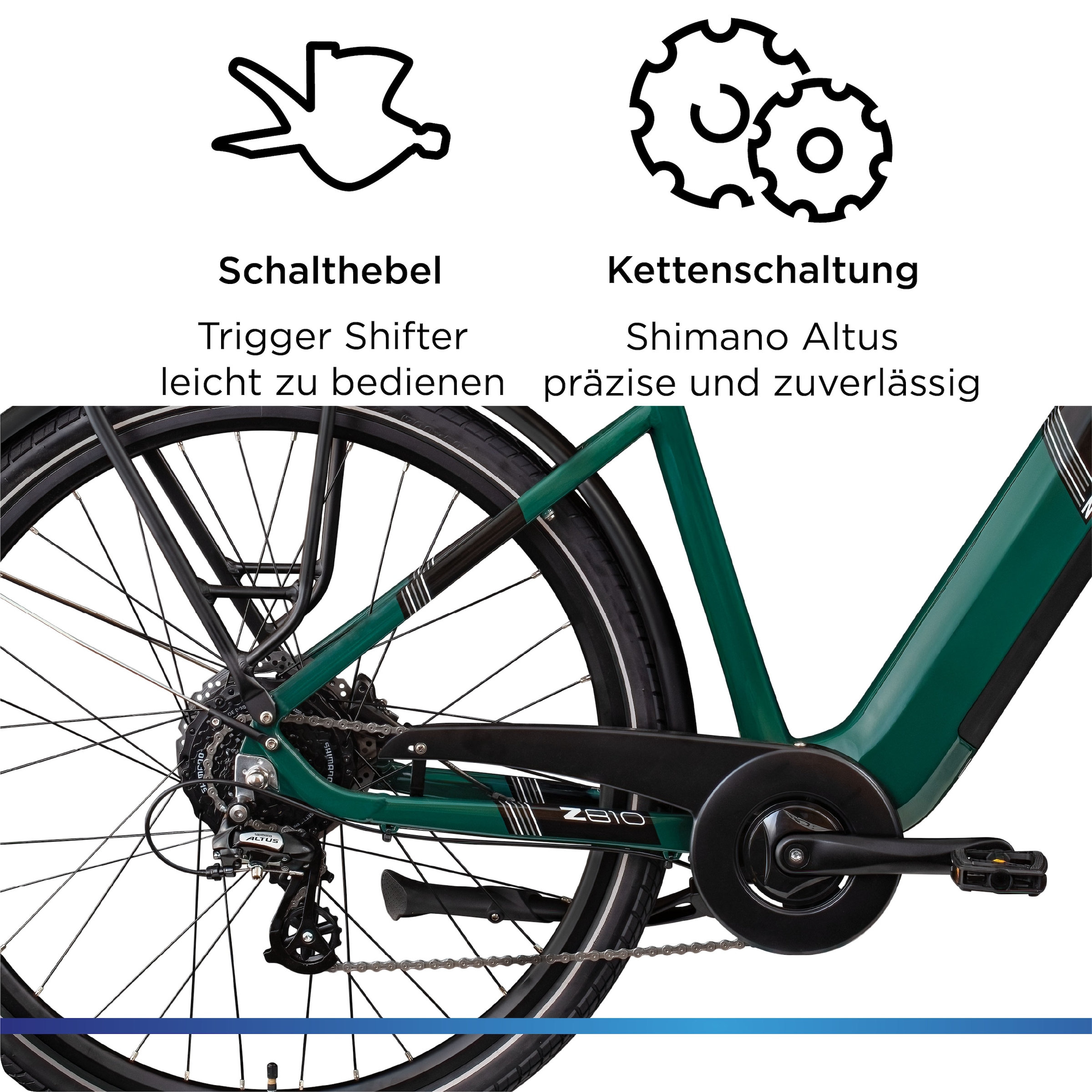 Zündapp »Z810« 8 Gang Shimano Altus RD-M310 Schaltwerk Kettenschaltung Heckmotor 250 W Pedelec, Elektrofahrrad für Damen und Herren