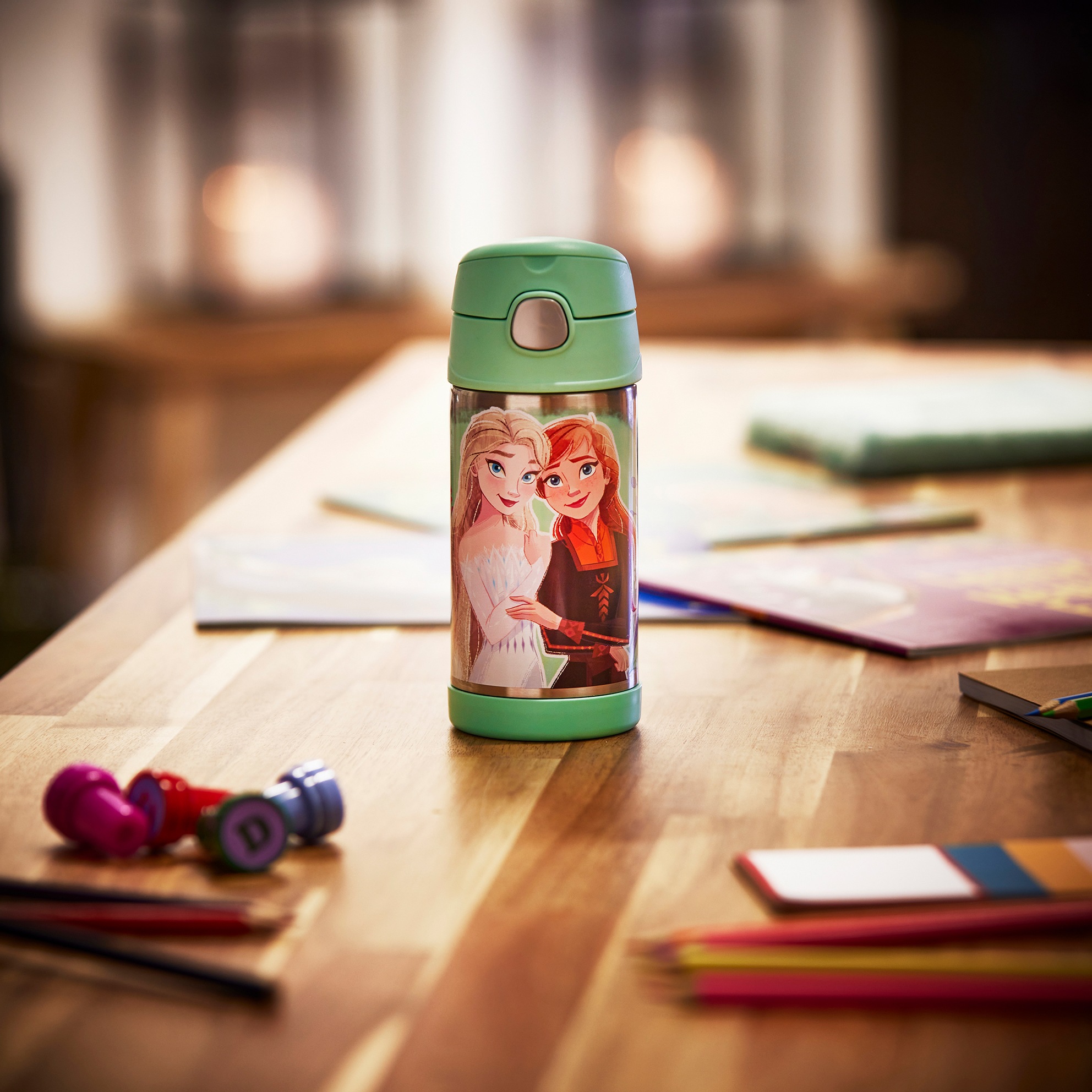 THERMOS Isolierflasche »FUNTAINER STRAW BOTTLE, doppelwandiger Edelstahl, spülmaschinenfest« 0,35l, mit Silikonstrohalm, absolut dicht