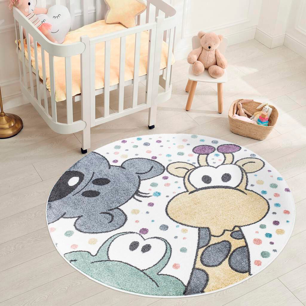 Carpet City Kinderteppich "ANIME913", rund, 11 mm Höhe, Kinderzimmer Teppich Modern mit lustigen Cartoon-Figuren, Multi