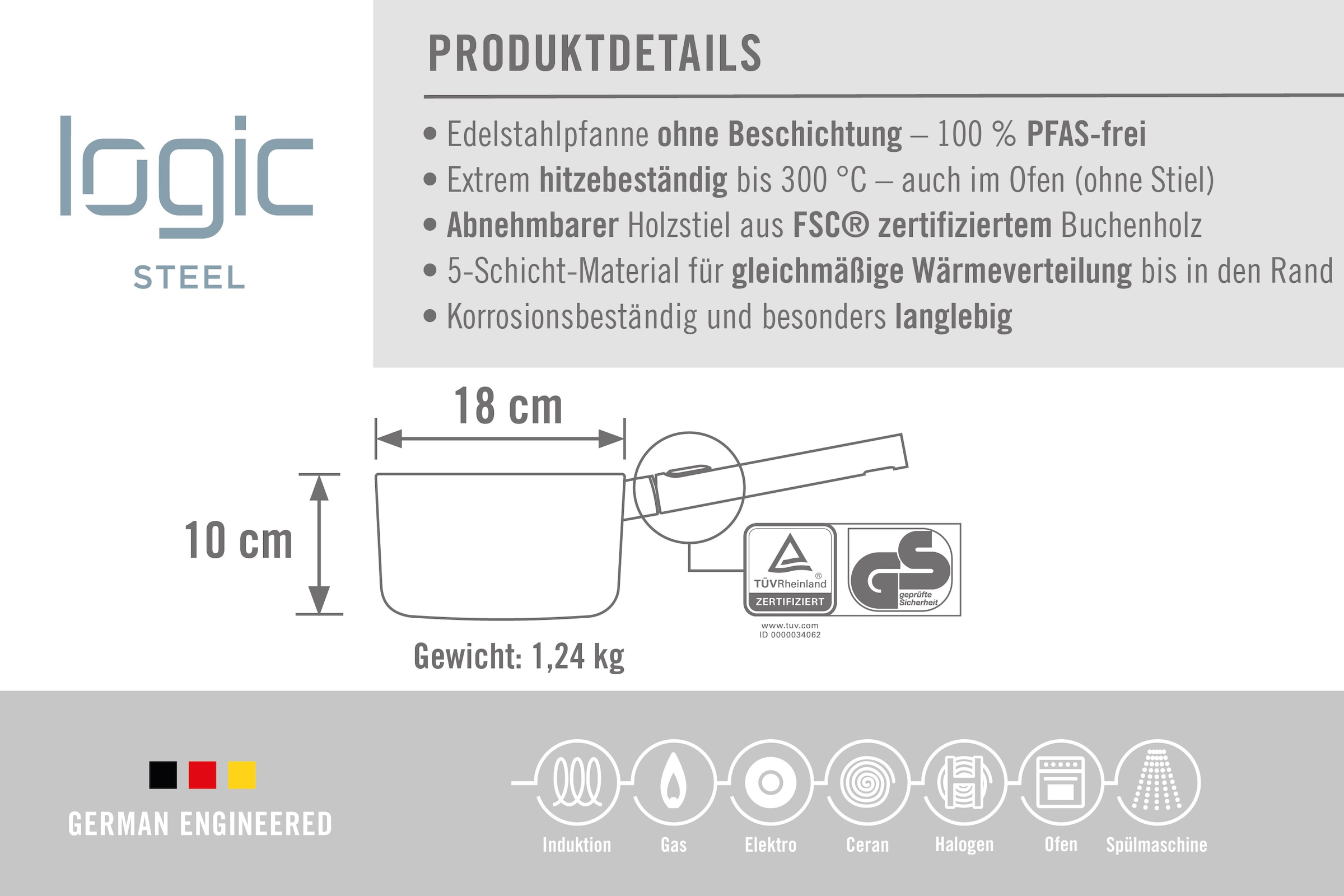 WOLL Milchtopf »Logic Steel«, Edelstahl 18/10, (1 tlg.), 5-Schicht-Aufbau