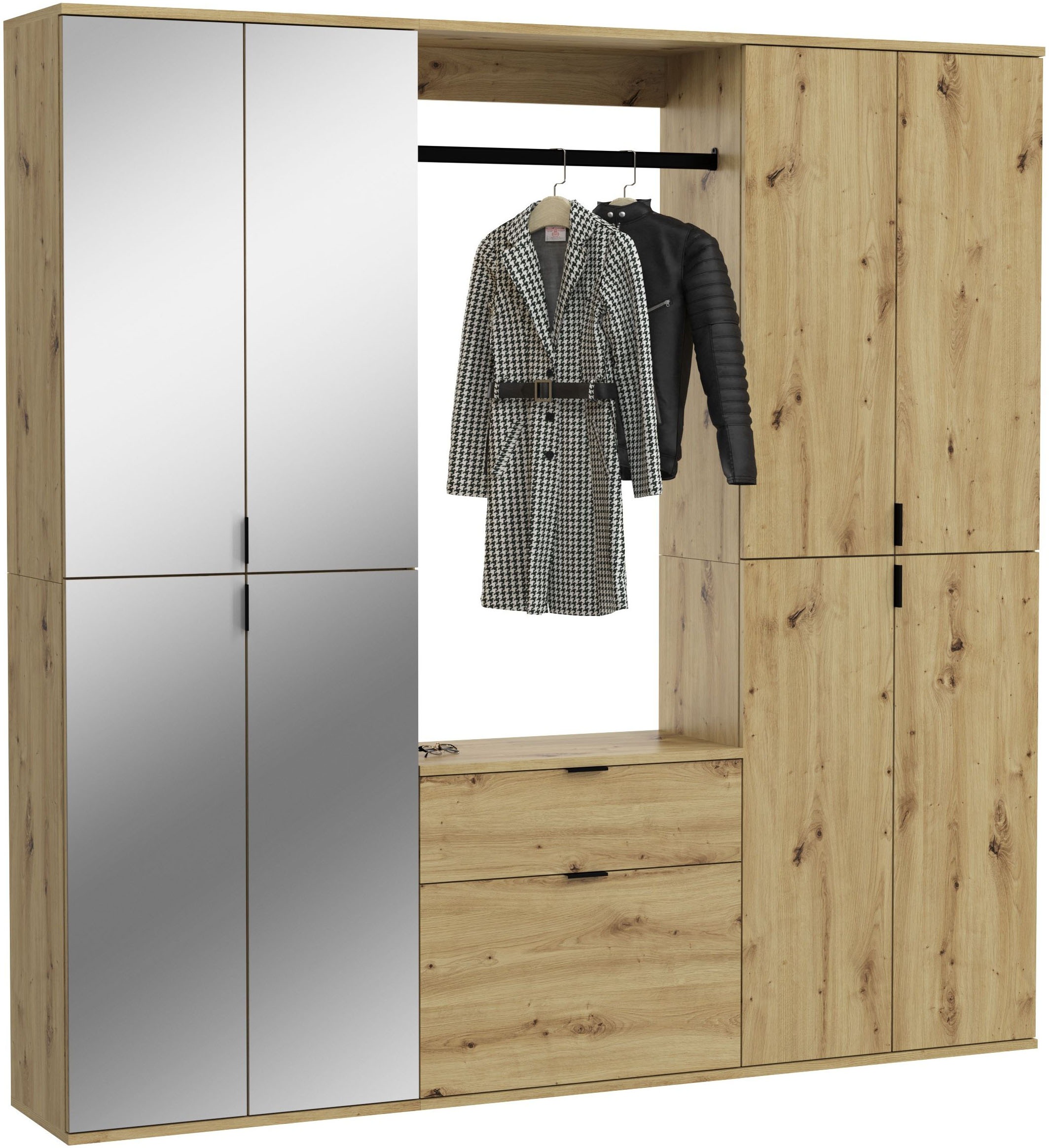 Home affaire Garderoben-Set "TRONDHEIM, 5-teilig, Breite 183cm, individuell platzier- & erweiterbar" Set, bestehend aus: 2x Garderobenschrank breit & 3-tlgs. Zwischenbauelement, 4 Stk. tlg.