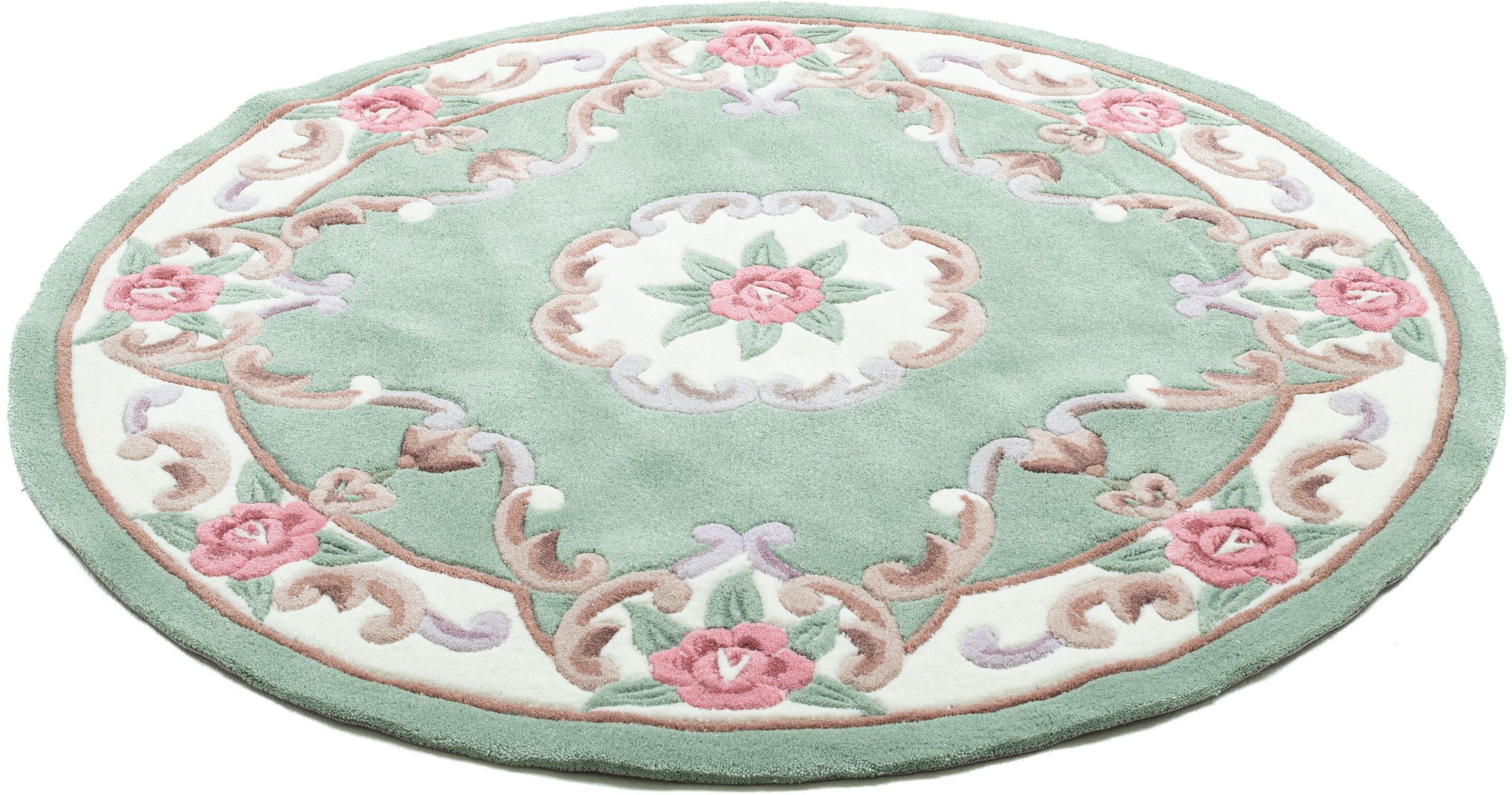 THEKO Teppich »Ming, handgetuftet« rund 14 mm Höhe Pastell-Farben, florales Design, auch in oval & rund, Wohnzimmer