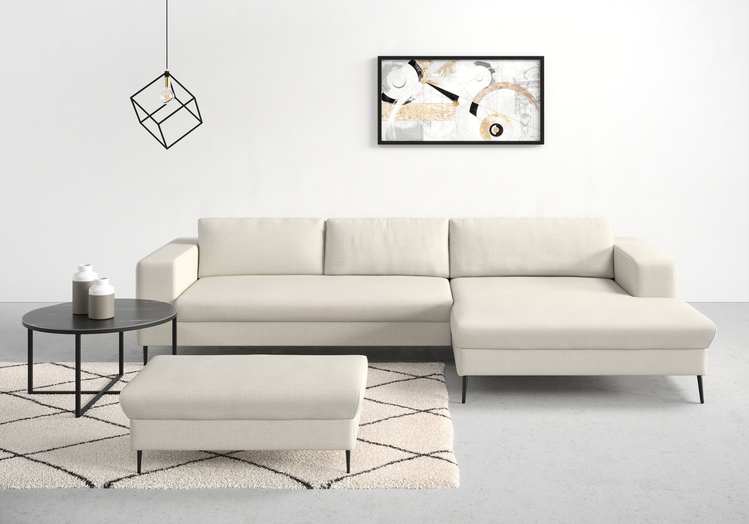 DOMO collection Ecksofa "Modica, zeitlos & elegant, Breite 329cm, hoher Fuß, bequem, L-Form" Auch in Cord, Fußhöhe passend für gängige Saugroboter