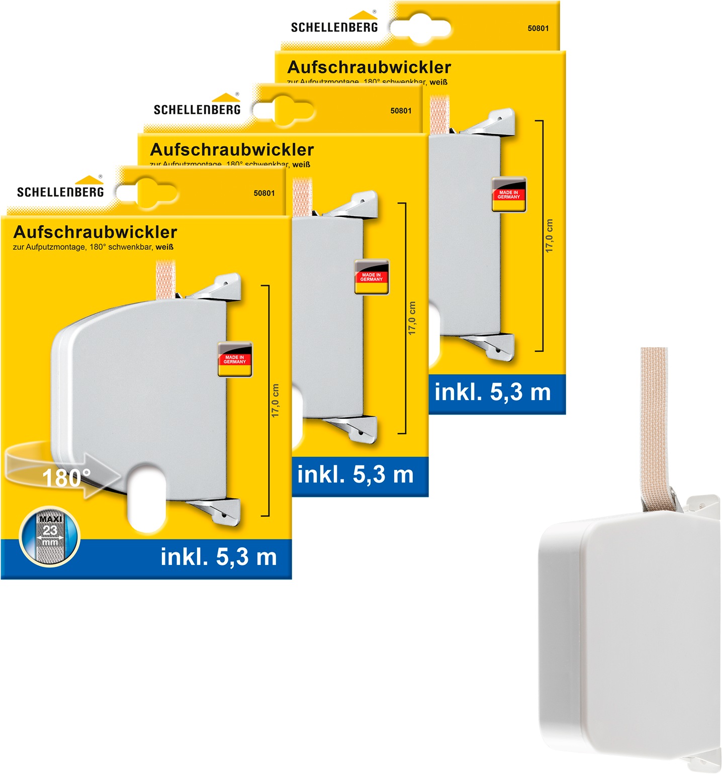 SCHELLENBERG Aufputz-Gurtwickler "Aufschraubwickler für das Rollladensystem Maxi", 3 Stk., weiß, Gurtwickler, schwenkbar, mit vormontiertem