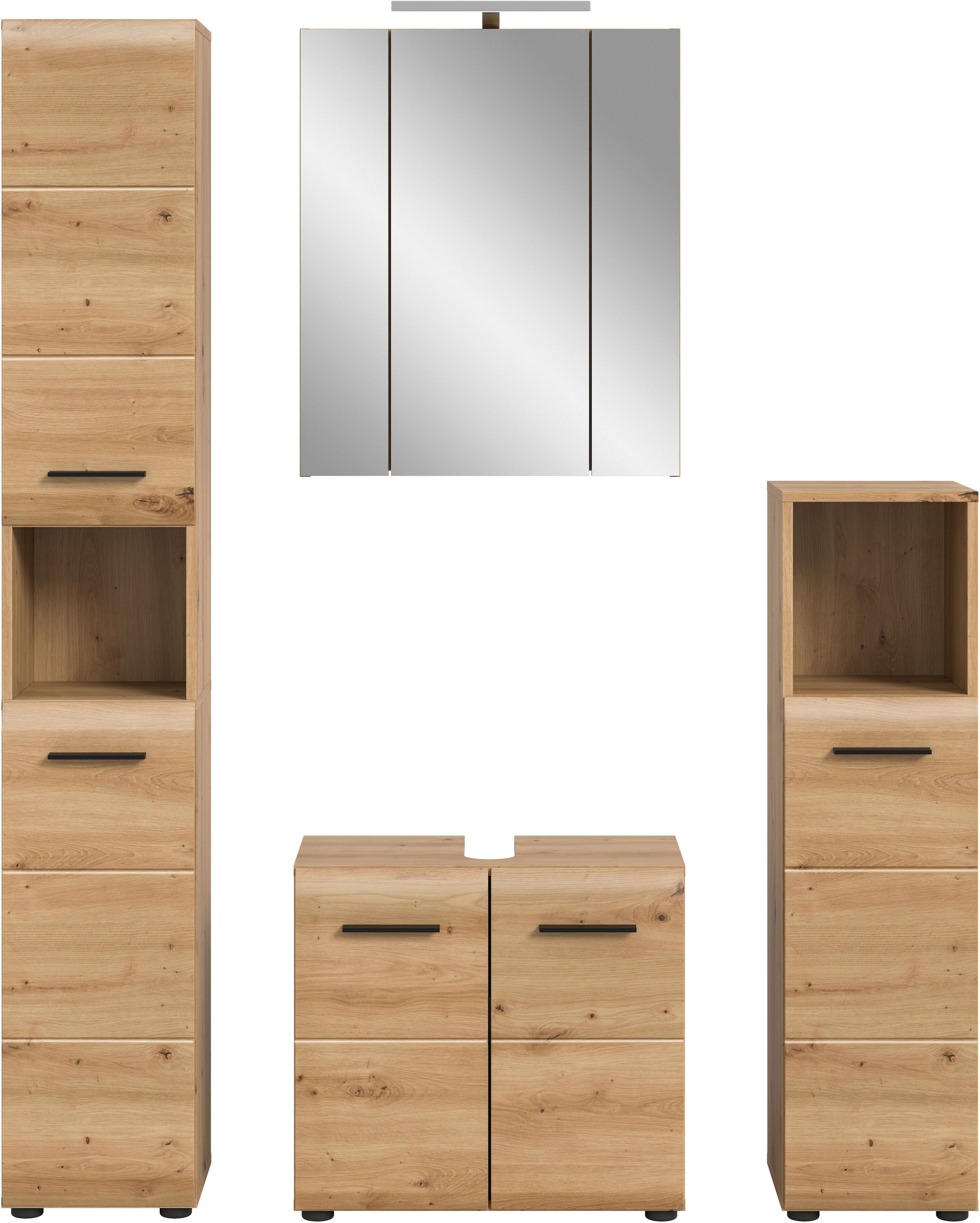 INOSIGN Badezimmer-Set, (Set, 5 St.), Florenz, Badkombination 5-tlg.,Artisan Oak NB,l inkl Beleuchtung