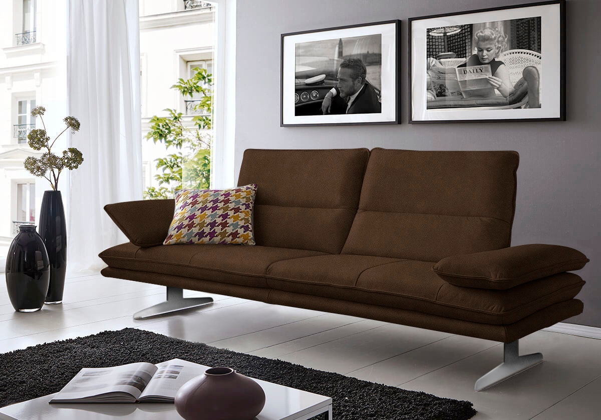 2,5-Sitzer W.SCHILLIG "broadway Designsofa mit hohem Sitzkomfort", braun (chocolate s37), B:236cm H:94cm T:96cm, Stoff S37 (100% Polyester): Luxus-Microfaser in Lederoptik, Sofas, Sitztiefenverstellung, Kopfteil- & Seitenteilverstellung, Breite 236cm 2