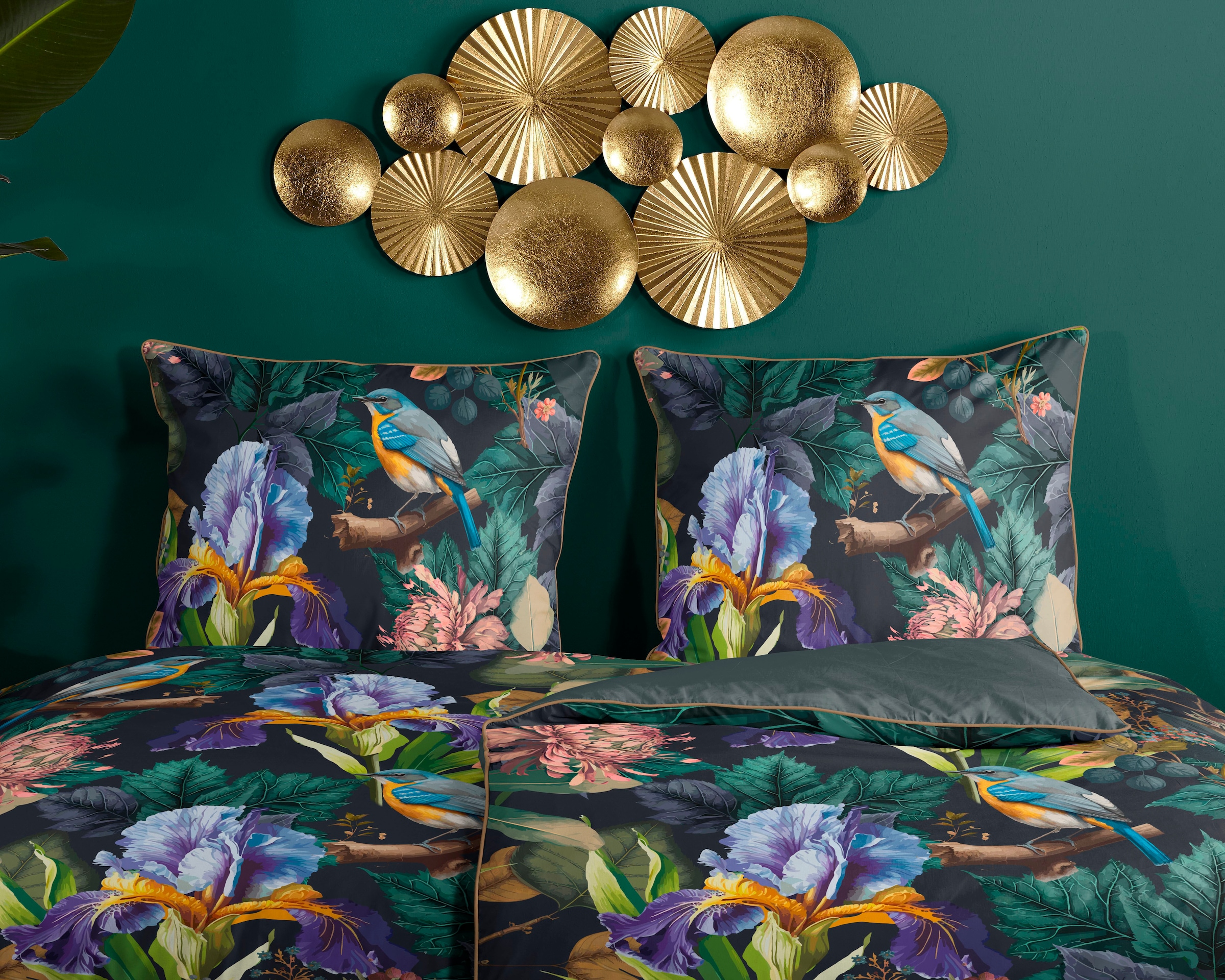 Descanso Wendebettwäsche »Dilana«, Baumwolle, Satin, 135x200, Biese, Reißverschluss, Wendeoptik, Blumen