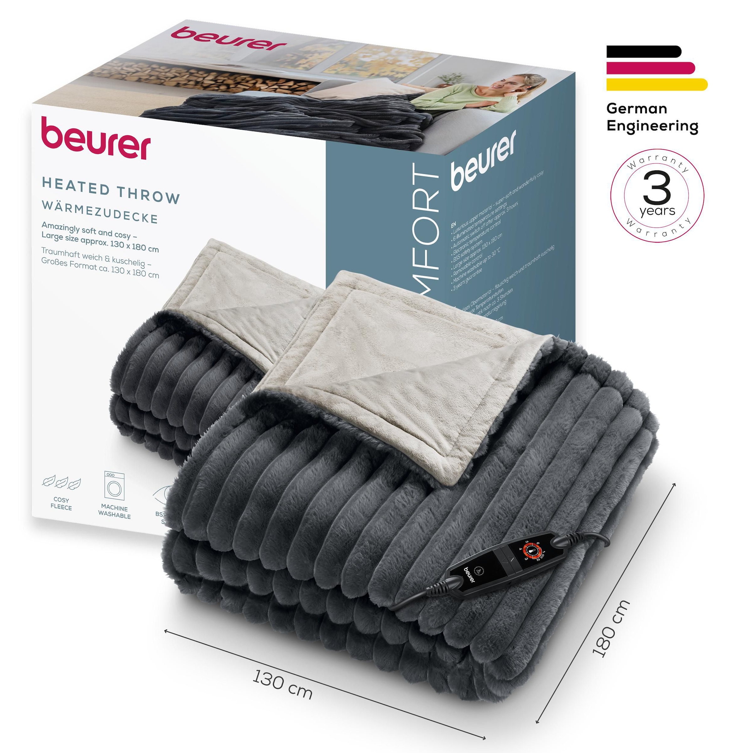BEURER Heizdecke »HD 82 Stockholm, kuschelig, aus luxuriösem Obermaterial« Mit Beurer Sicherheitssystem und Sicherheitsabschaltung nach 3 Stunden