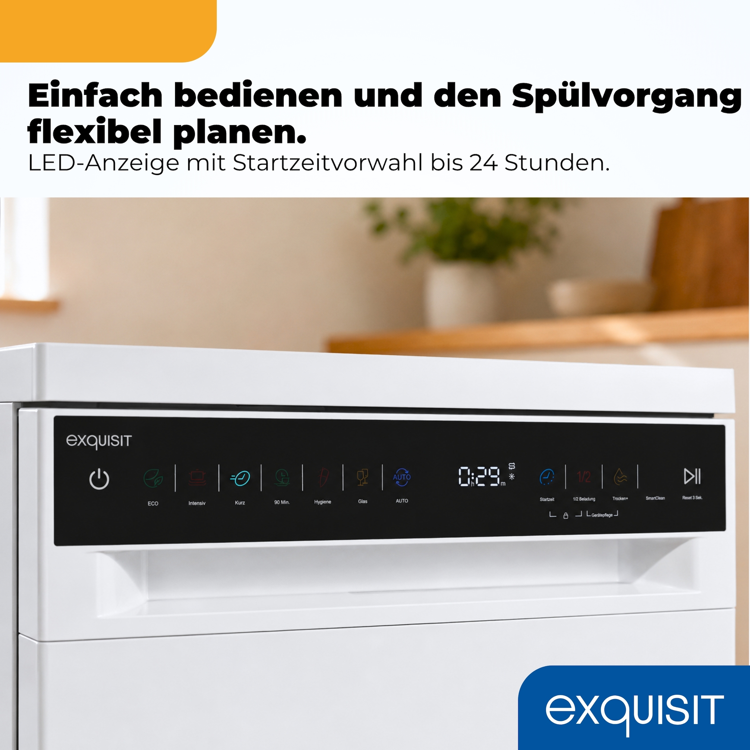 exquisit Standgeschirrspüler 9311 »GSP9311-450C weiss« 9 l 11 tlg. Maßgedecke 10 Maßgedecke, 7 Programme, Besteckschublade, Auto Door Open, AquaStop