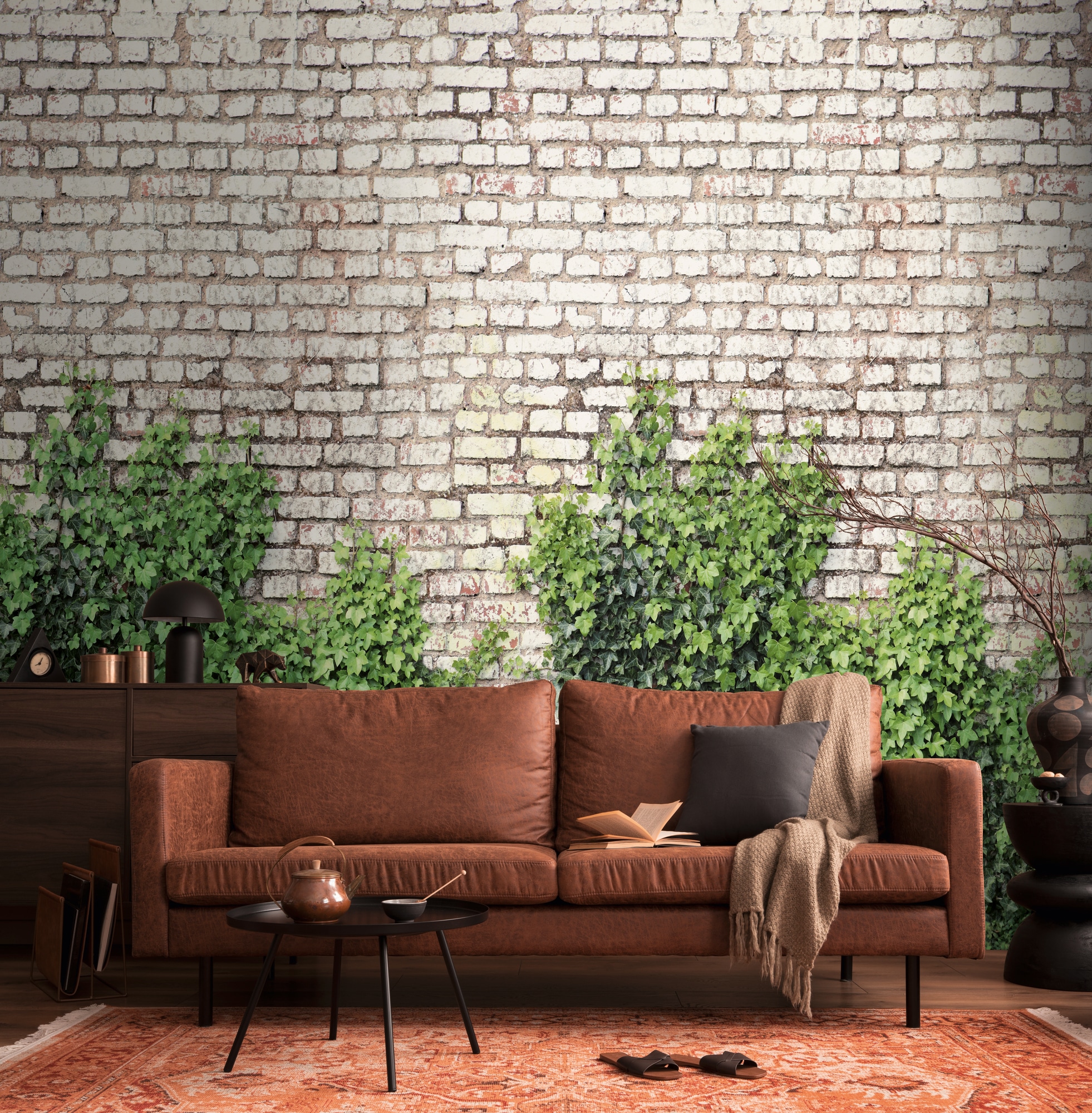 living walls Fototapete »The Wall 4 Eyecatcher – Steinwand mit Blätterranken Vlies-Fototapete« Steinoptik | matt | naturalistisch leicht strukturiert Steinwand mit Blätterranken – dekorativer Tiefenwirkung
