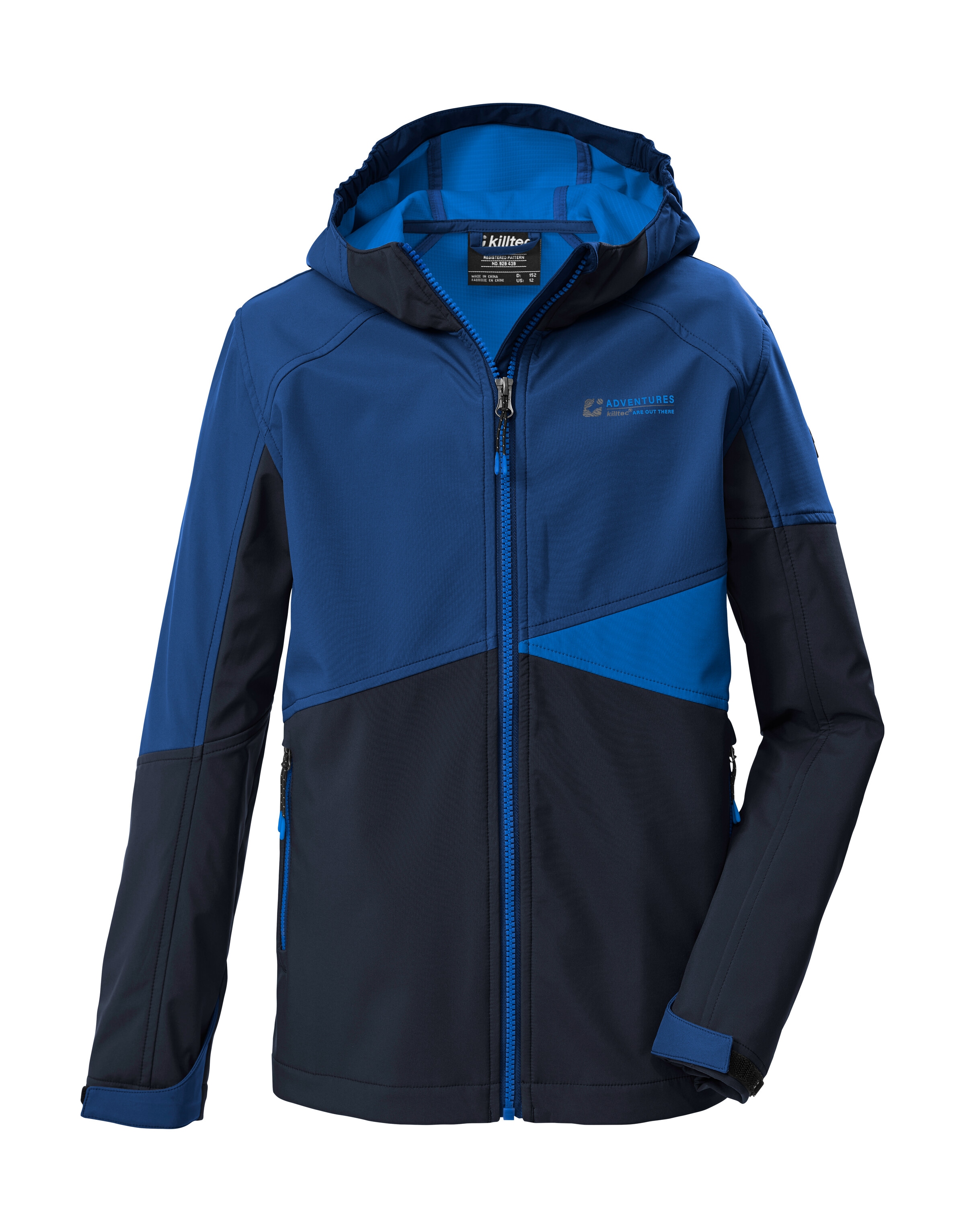 Softshelljacke KILLTEC "KOS 142 BYS SFTSHLL JCKT", Jungen, Gr. 164, denim, Oberseite: 100% Polyester;Rückseite: 100% Polyester;Futter: 100% Polyester, Jacken Softshelljacke, Wind- und wasserabweisende Kinderjacke, Colourblock-Design
