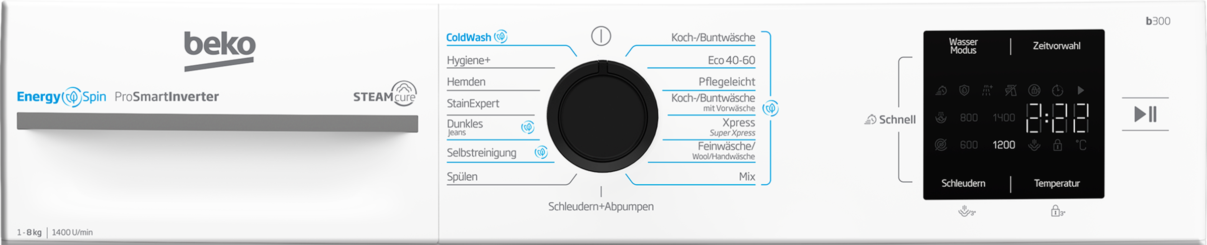 BEKO Waschmaschine »BM3WFU3841X«, 8 kg, 1400 U/min, Waschen mit EnergySpin: Bis zu 35 % Energie sparen – nicht nur in Eco