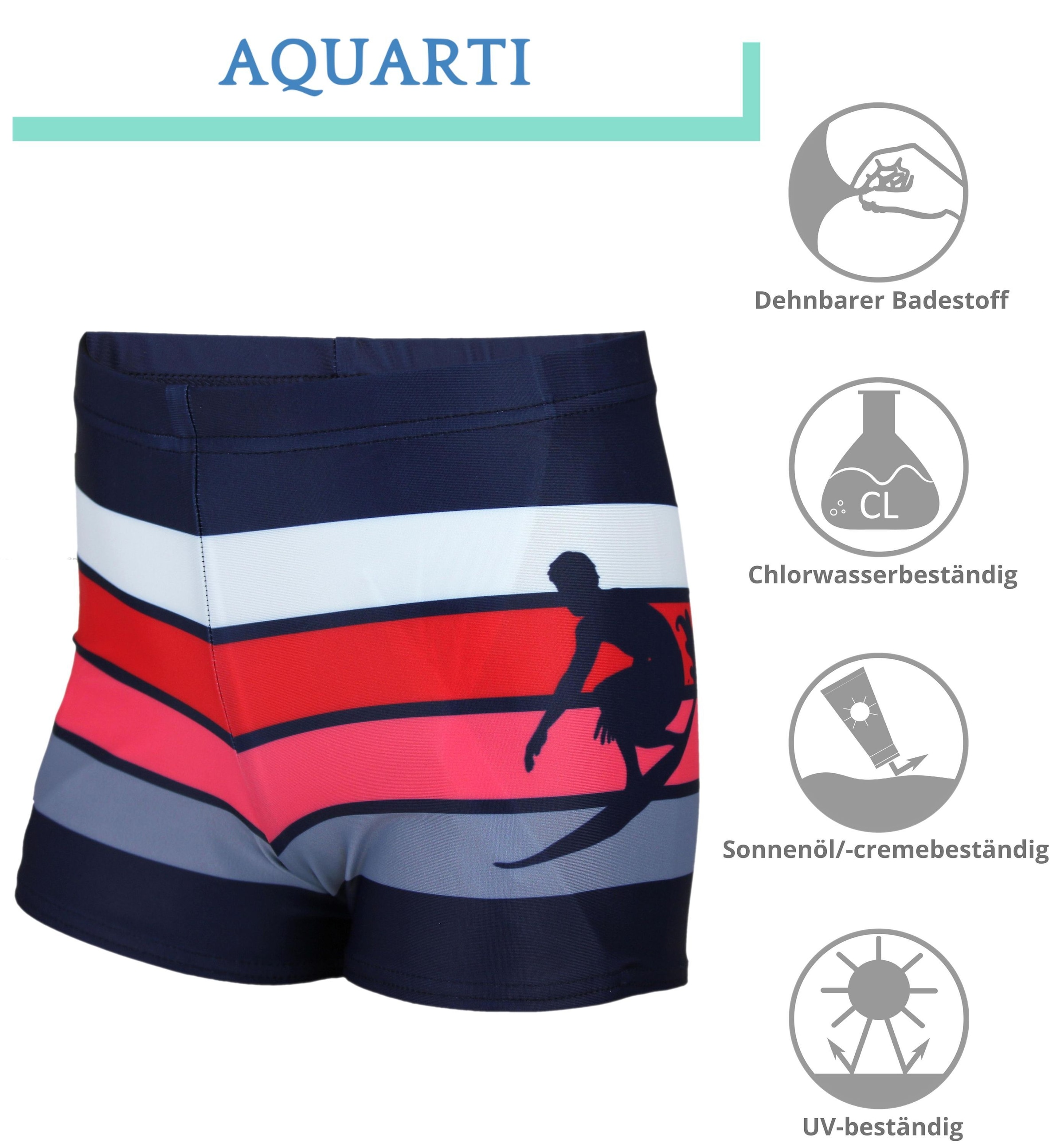 AQUARTI Badehose »Badehose Jungen Badehose Gestreift mit Motiven«