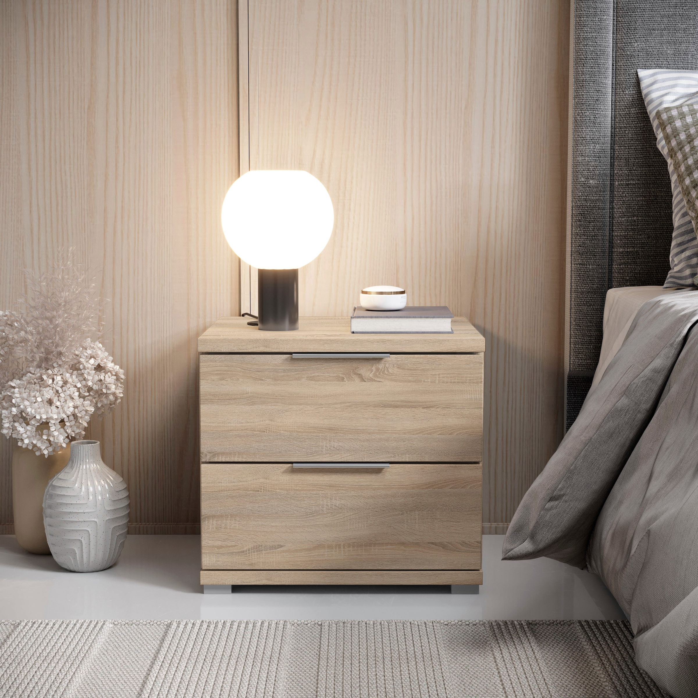 Schlafkontor Nachtkommode »Smilla Nachttisch, Nachtkonsole mit Schubkästen« Korpus melaminbeschichtet, silberfarbige oder schwarze Griffe