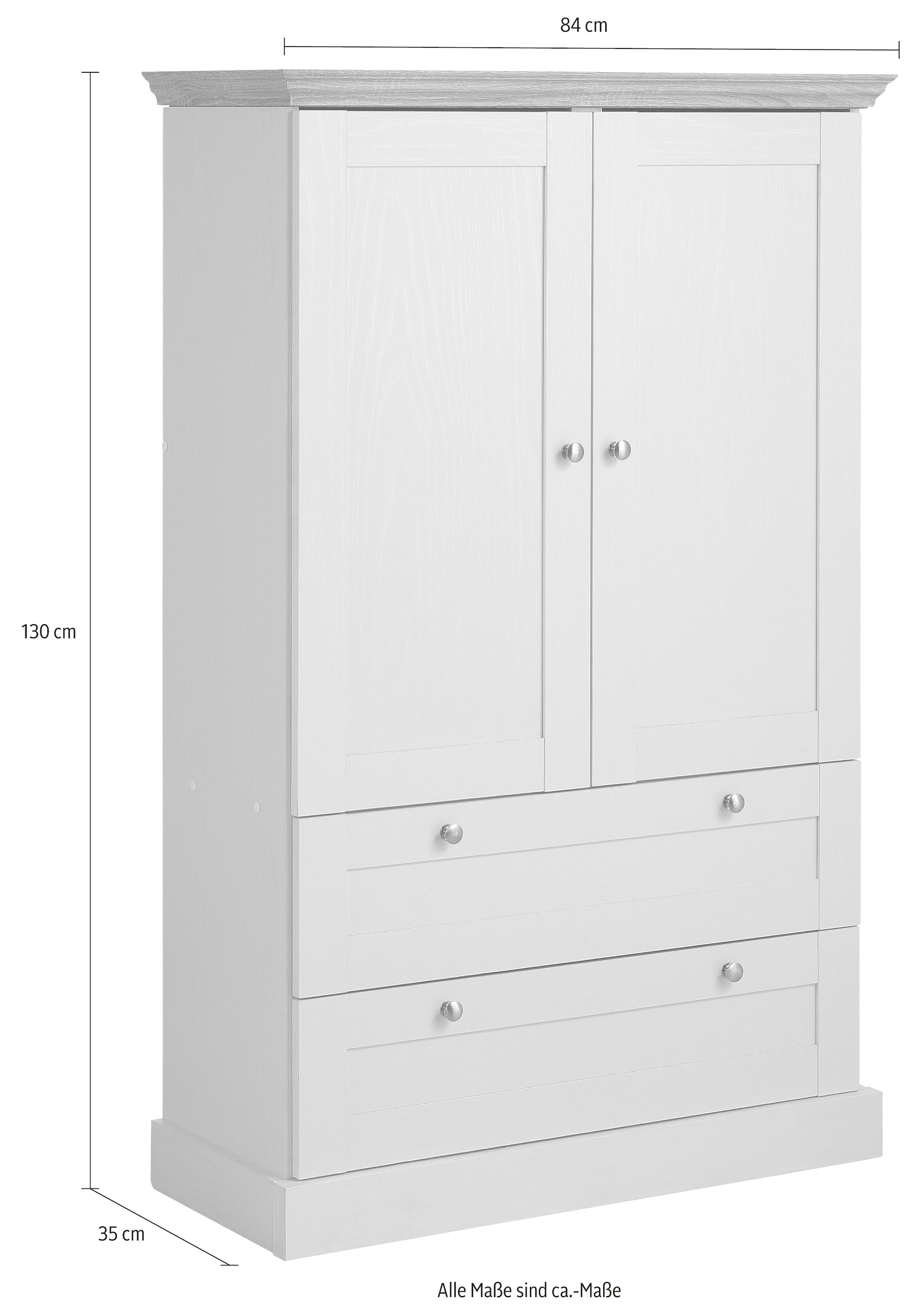 Home affaire Drehtürenschrank »Binz, Wäscheschrank, Mehrzweckschrank, skandinavischer Landhausstil«, (B/H/T ca. 84/130/35 cm), viele Stauraummöglichkeiten, Metallgriffe, Türen mit Rahmen/ Kassetten