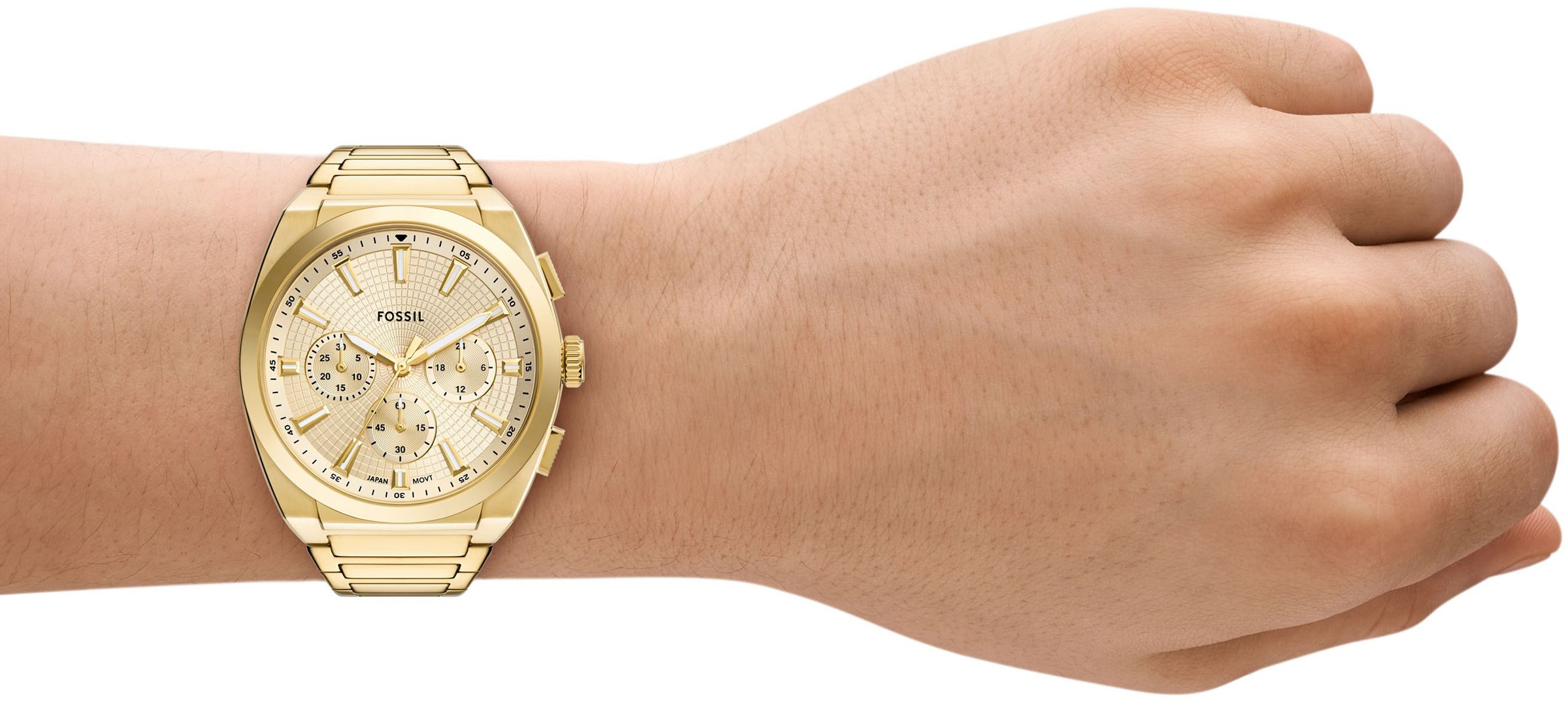 Fossil Chronograph »EVERETT«, Quarzuhr, Armbanduhr, Herrenuhr, Edelstahlarmband, analog