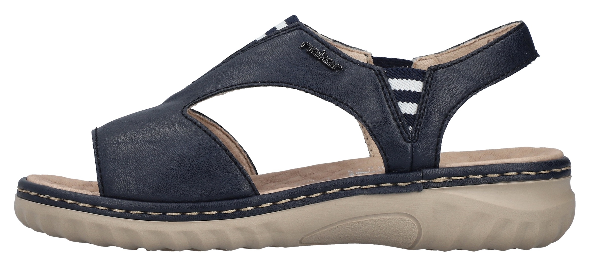 Rieker Sandale, Sommerschuh, Sandalette, Schlupfschuh mit kontrastfarbener Ziernaht
