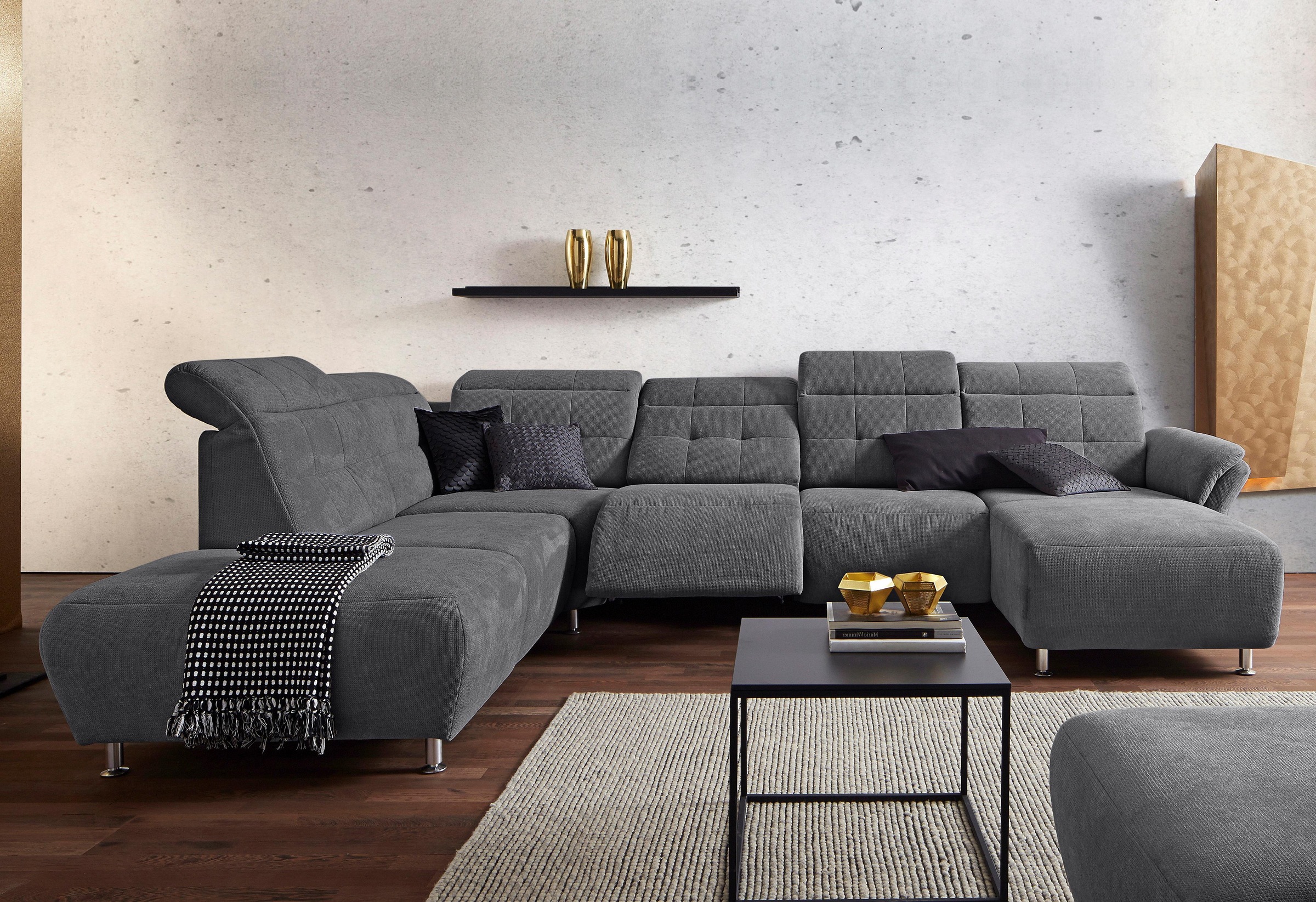 Places of Style Wohnlandschaft »Manhattan U-Form«, 2 Sitze mit elektrischer Relaxfunktion, verstellbare Armlehnen