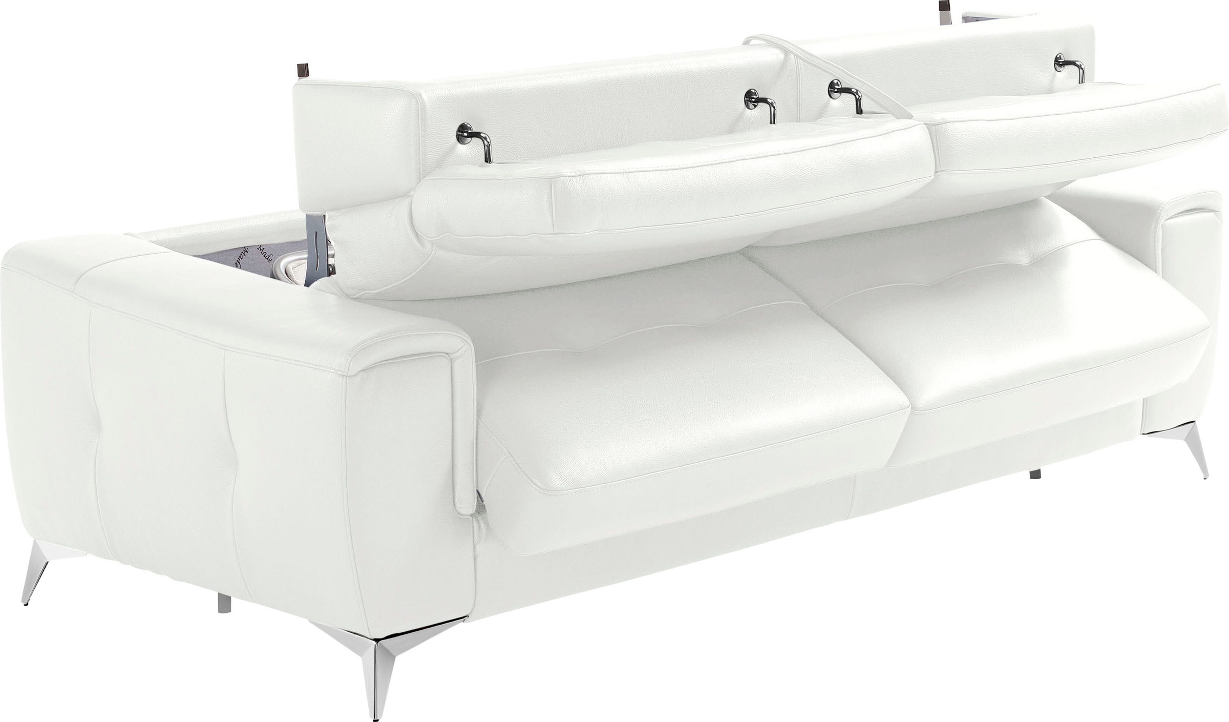 Egoitaliano Schlafsofa »Francine Designsofa, Loungesofa mit Dauerschlaffunktion, Breite 233 cm«, mit Bettfunktion, Leder BULL, weiß, Fußfarbe chrom