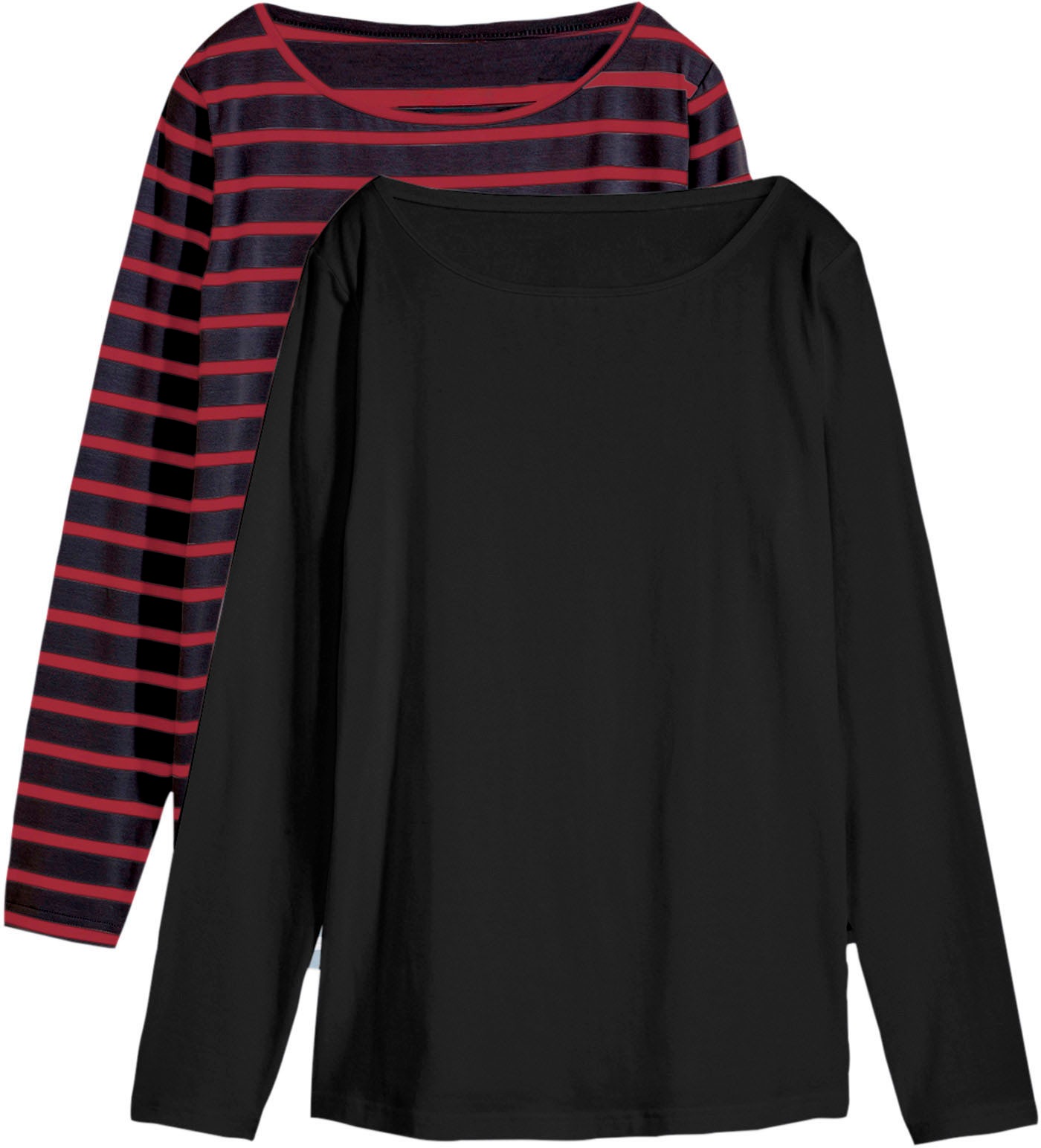 bonprix Langarmshirt Packung, 2 Stk. lockere Passform, U-Bootausschnitt, au günstig online kaufen