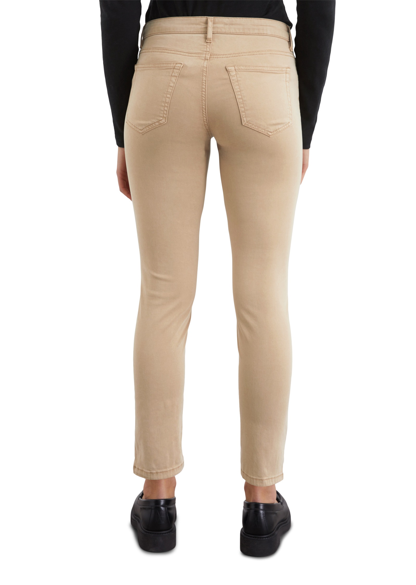 5-Pocket-Hose MARC O'POLO "aus Lyocell-Baumwolle-Mix", Damen, Gr. 26, Länge 32, beige (norse sand), Obermaterial: 64% Lyocell, 32% Baumwolle, 4% Elasthan, unifarben, slim fit kurz, Hosen 5-Pocket-Jeans 5