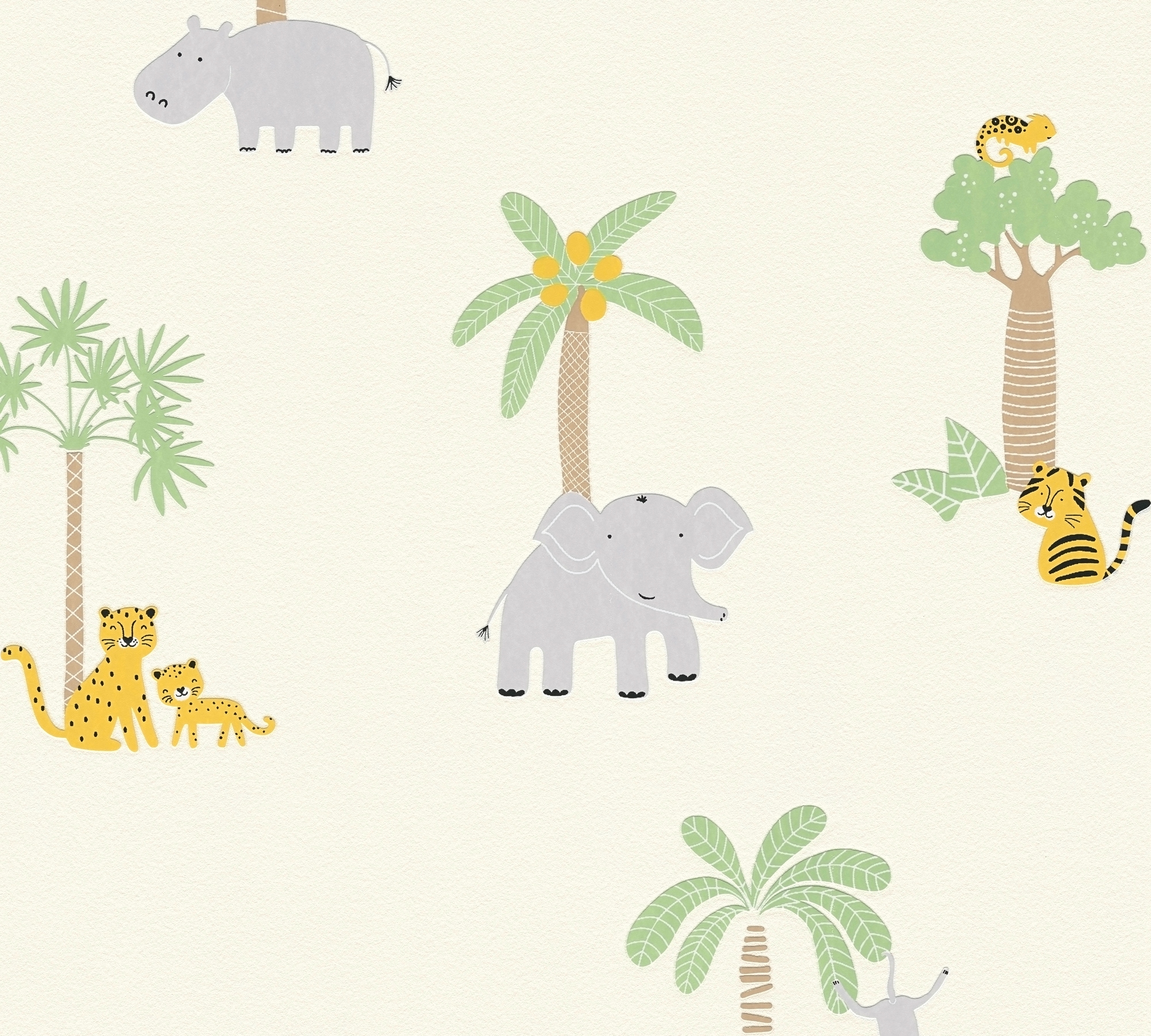 living walls Vliestapete »Kids Studio Safari – Tier Vliestapete für Kinder« Motiv | grafisch | naturalistisch glatt Safari-Tiere mit Elefanten, Tigern und Palmen