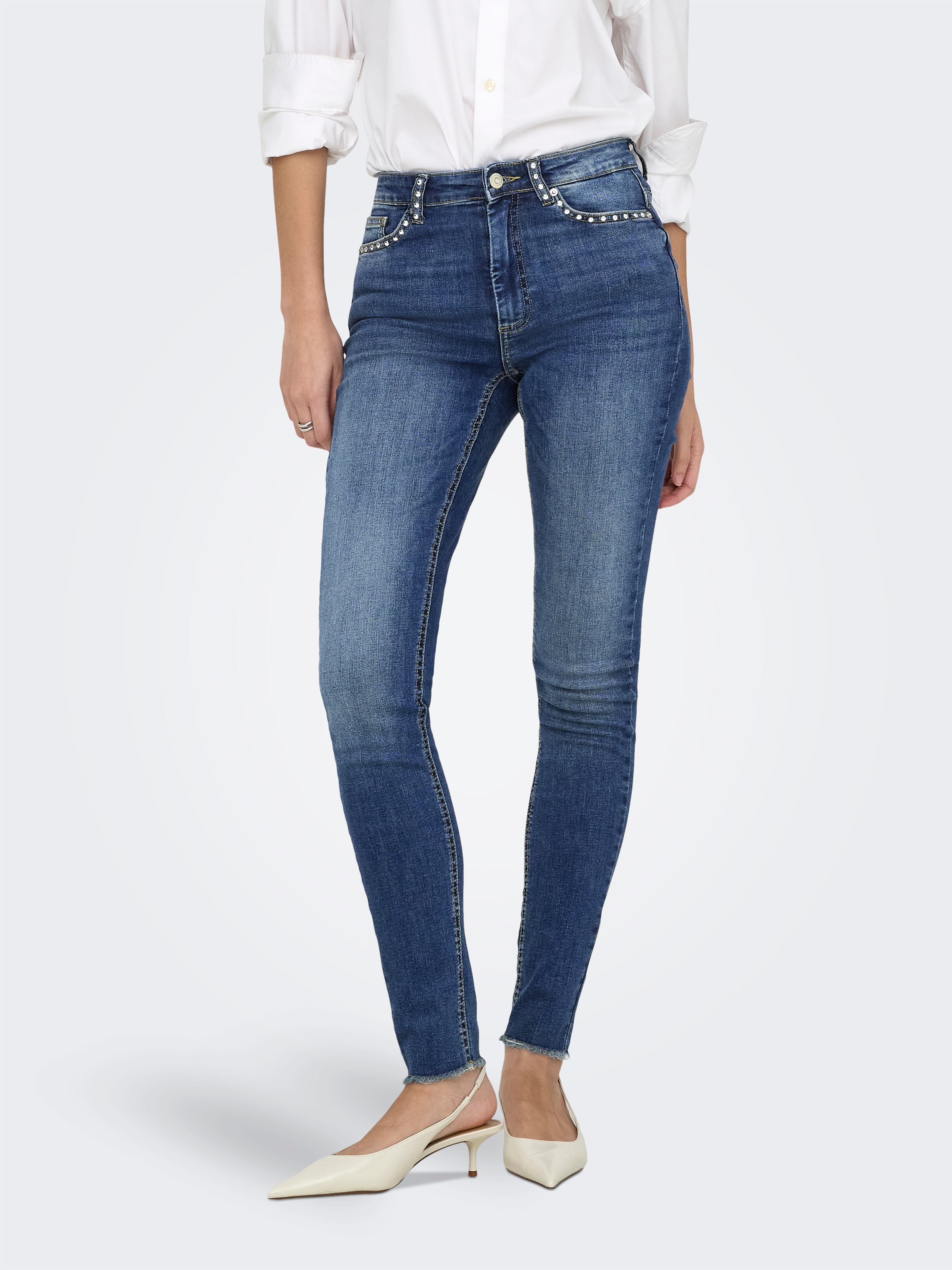 ONLY Skinny-fit-Jeans "ONLWAUW HW SPARKLE SKINNY DNM" mit Glitzersteinchen Detail