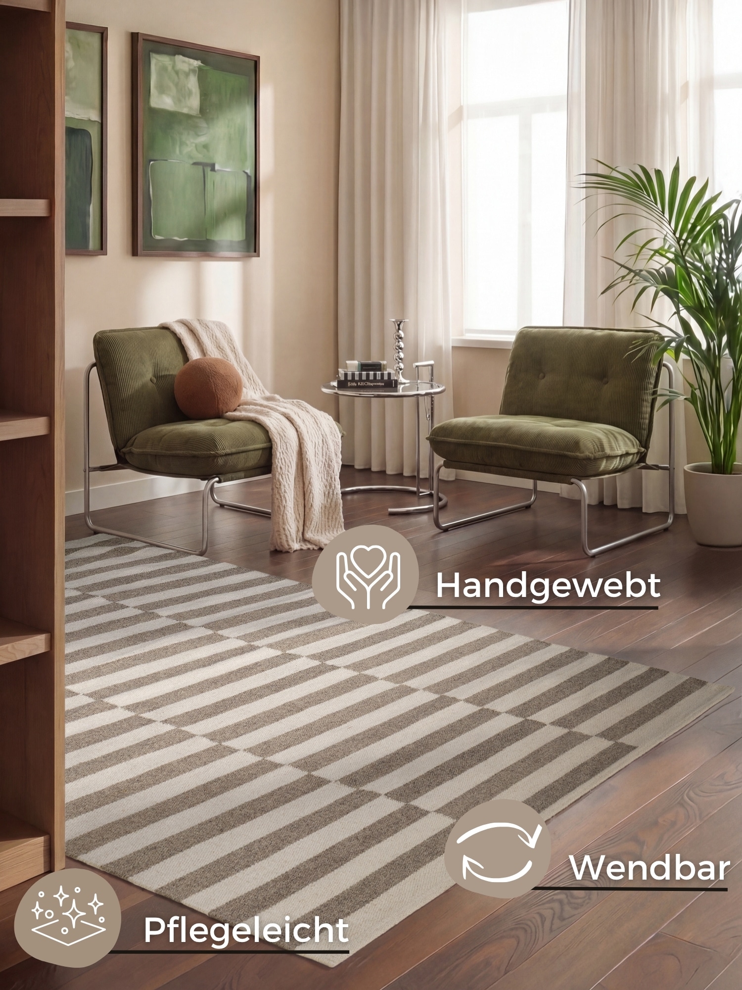 HANSE Home Wollteppich "Vika, schwarz-weiss" rechteckig 5 mm Höhe Handgewebt, Wolle, Natur, Läufer, Wohnzimmer, Schlafzimmer, Streifen