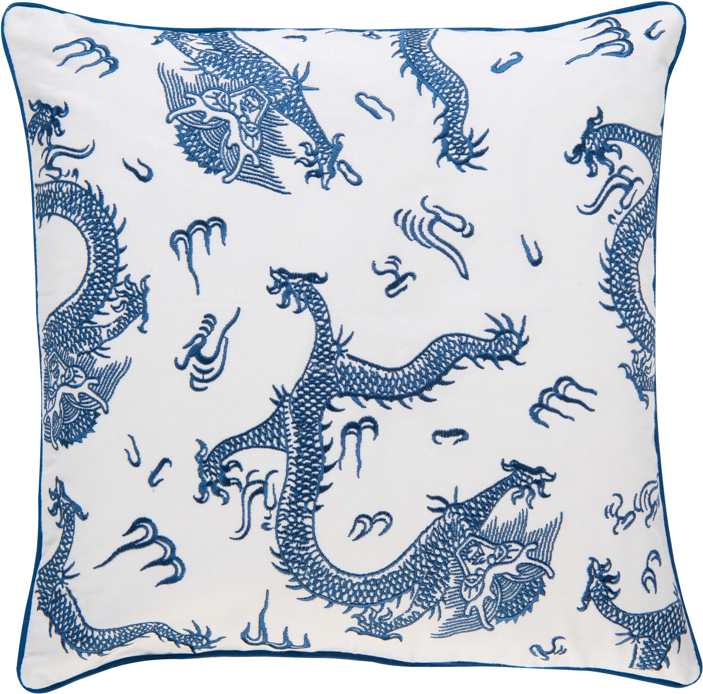 BARBARA Home Collection »Dragon aus Leinwandgewebe, cm Füllung | ohne besticktem 01 Kissenhülle 50x50 BAUR blau-weiß«, Dekokissen