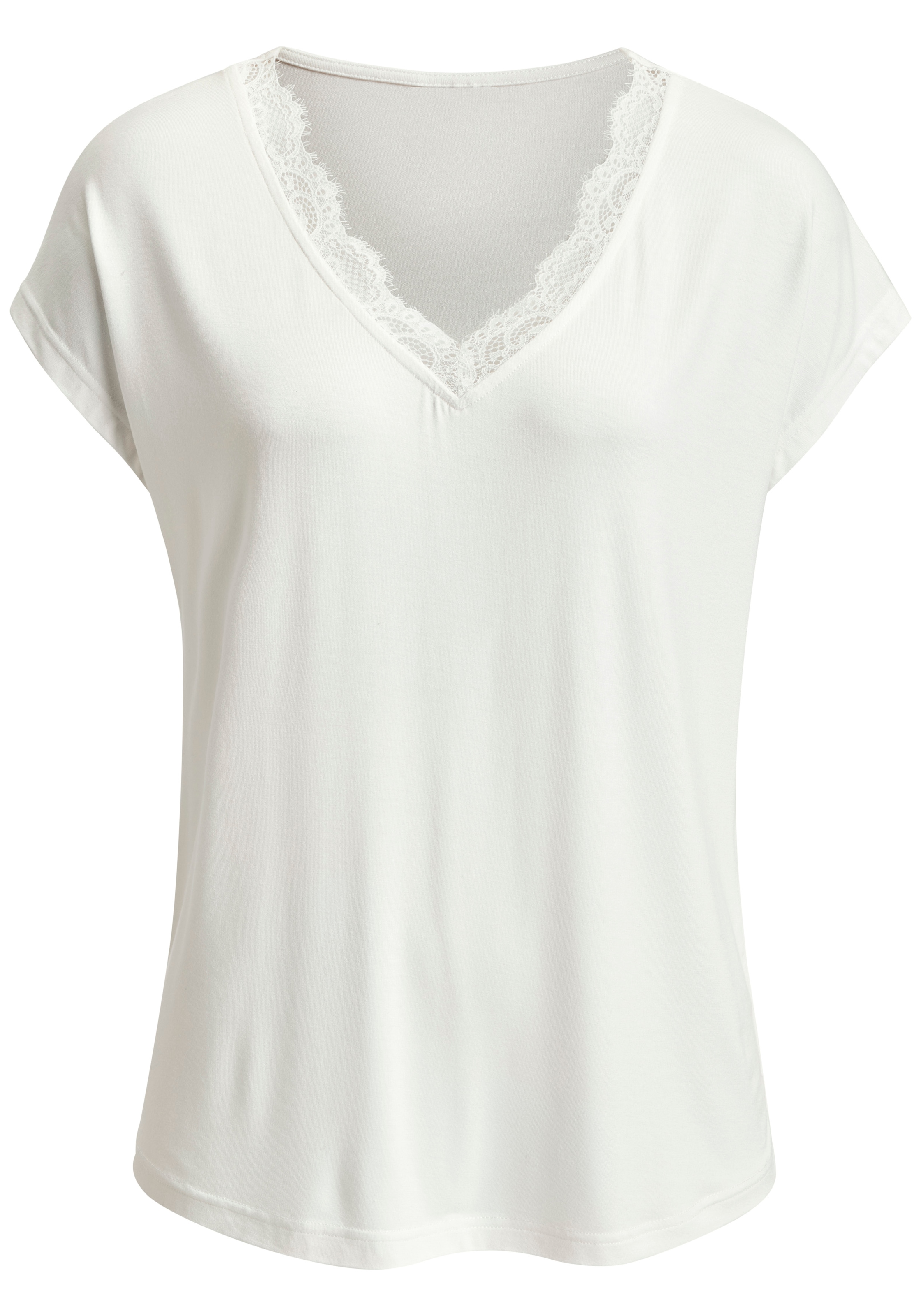 LASCANA V-Shirt "mit Spitze" aus angenehmer Viskose-Qualität günstig online kaufen