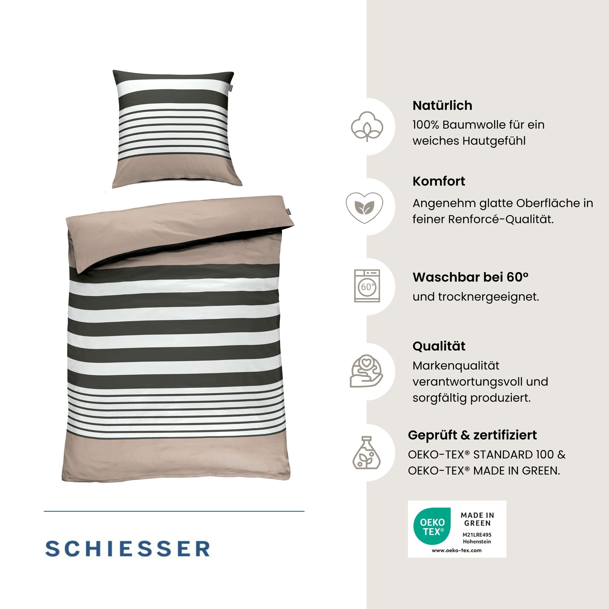 Schiesser Bettwäsche »Leika aus weicher Baumwolle mit Streifen-Design« 2 OEKO-TEX® MADE IN GREEN