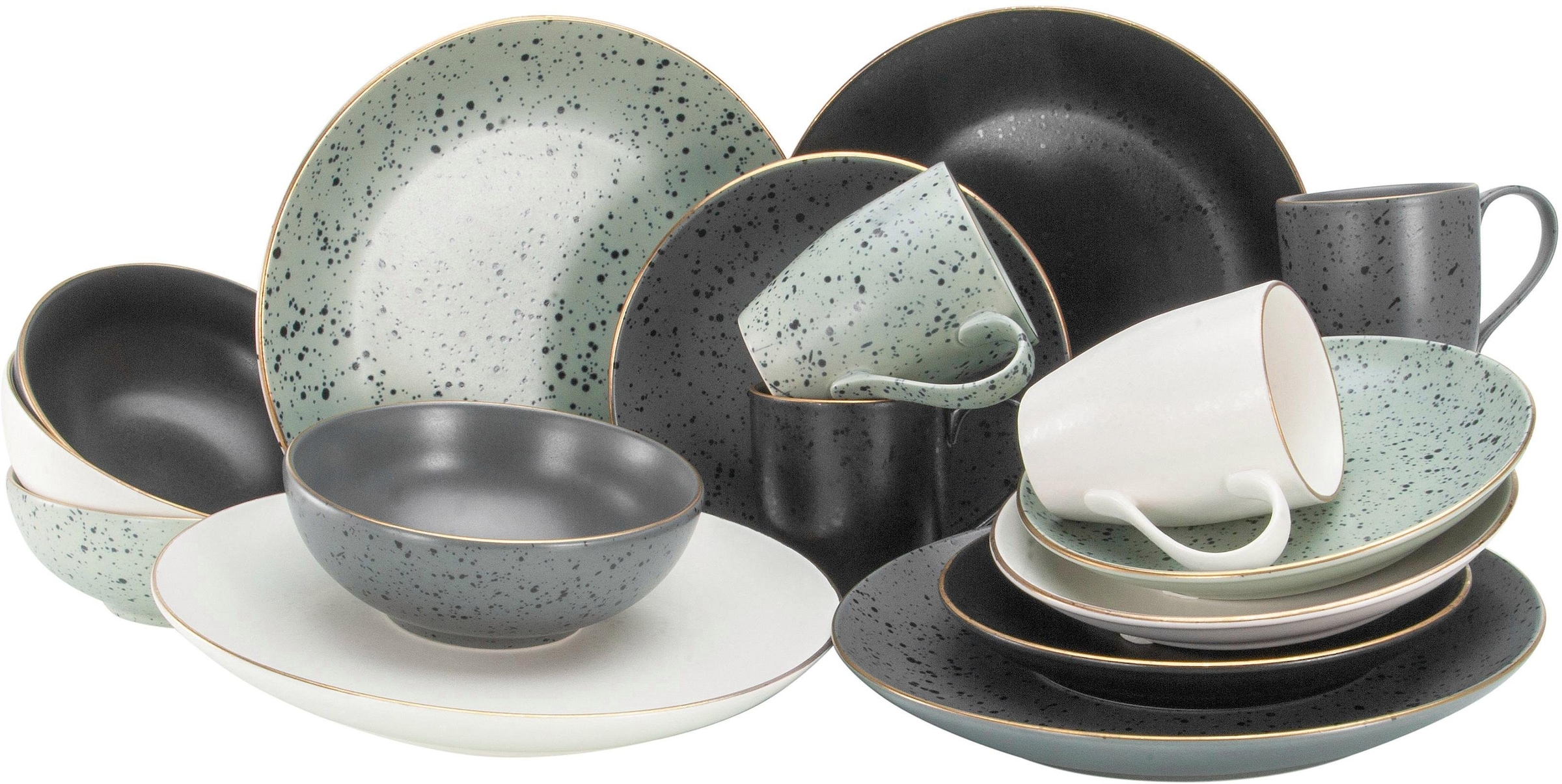 CreaTable Kombiservice "Geschirr-Set Industrial Gold" Service, Sprenkelglas günstig online kaufen