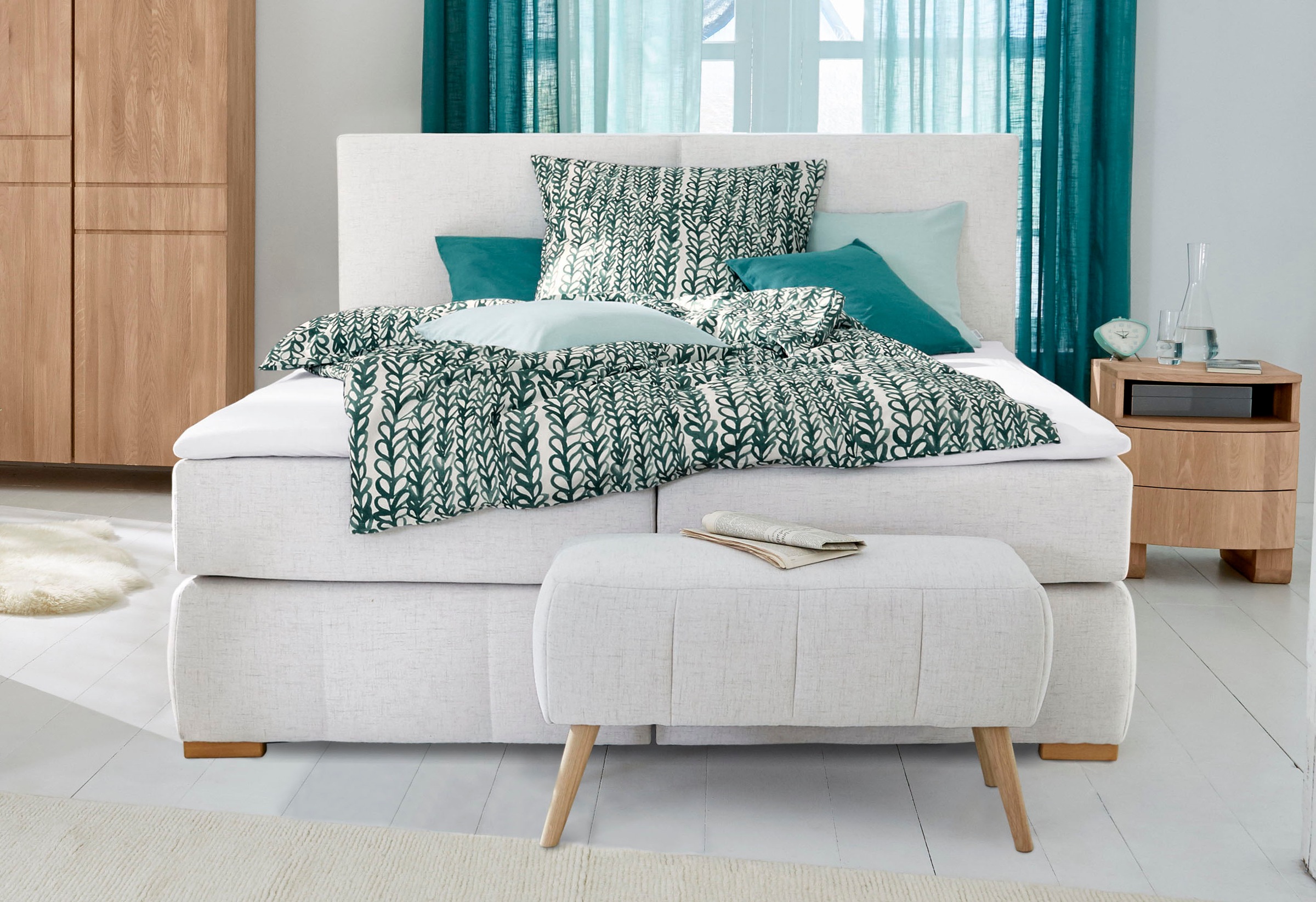 Boxspringbett HOME AFFAIRE "Wehma", beige (natur), B:110cm L:213cm, Struktur fein (100% Polyester), Komplettbetten, Boxspringbett, inkl. Topper in 3 verschiedenen Matratzen, auch in Samtstoff 8