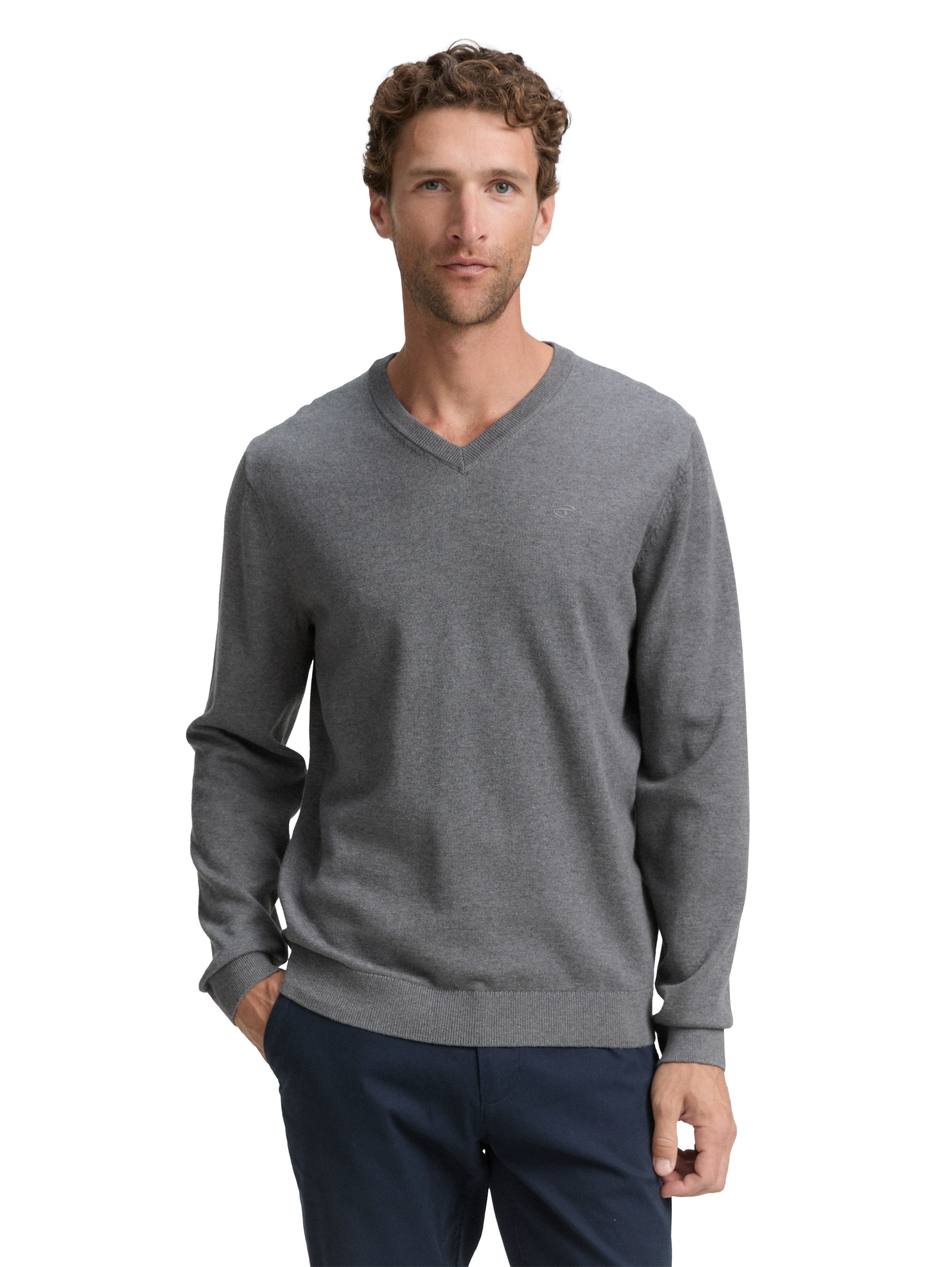 TOM TAILOR V-Ausschnitt-Pullover, mit kleiner Logo-Stickerei günstig online kaufen