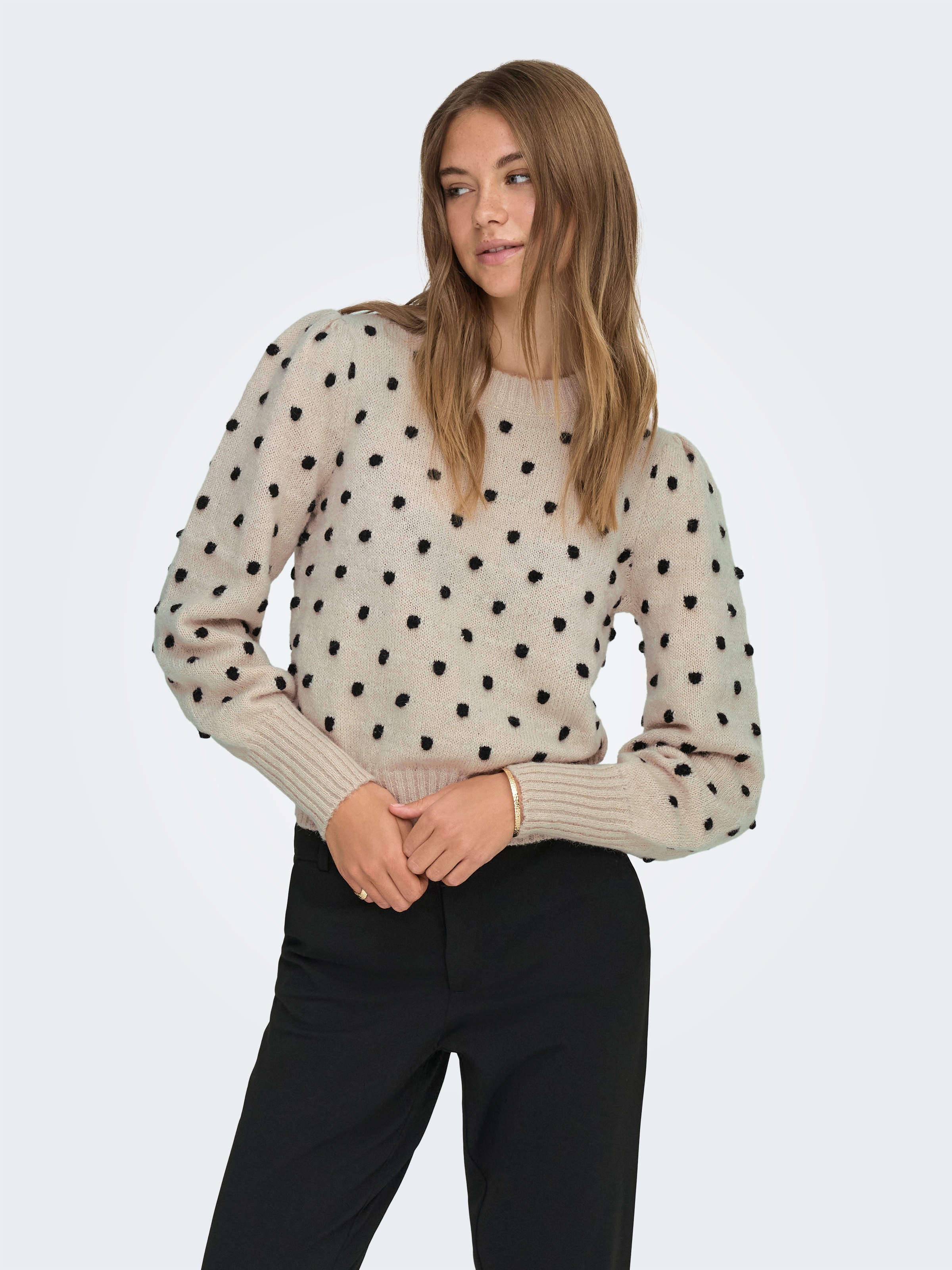 JDY Rundhalspullover "JDYSIGRID LIFE L/S ON PUFF PULL KNT NOOS" in gepunkte günstig online kaufen