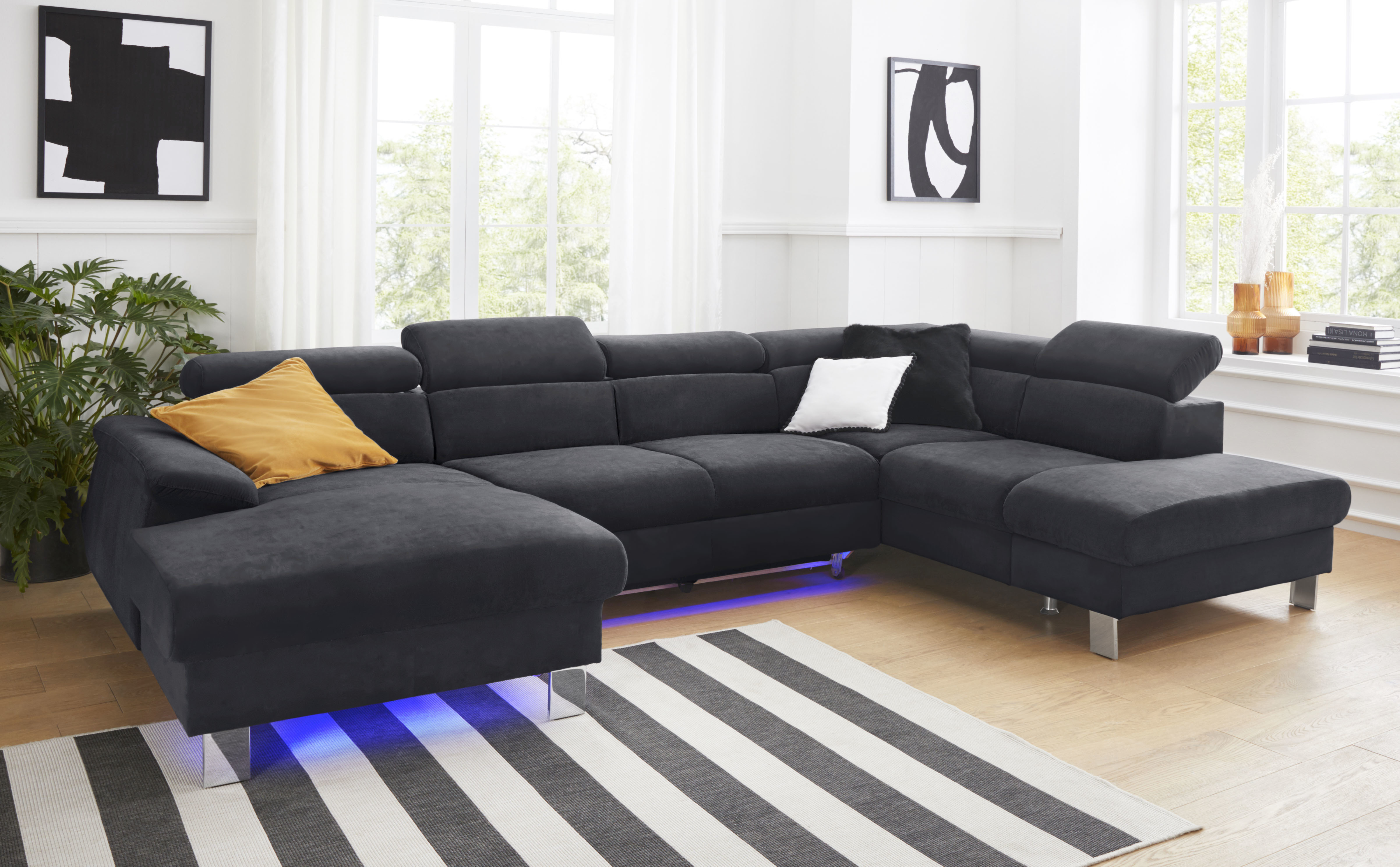 COTTA Wohnlandschaft "Komaris U-Form, B: 320 cm" mit Kopfteilverstellung, optional Schlaffunktion, Bettkasten & Licht