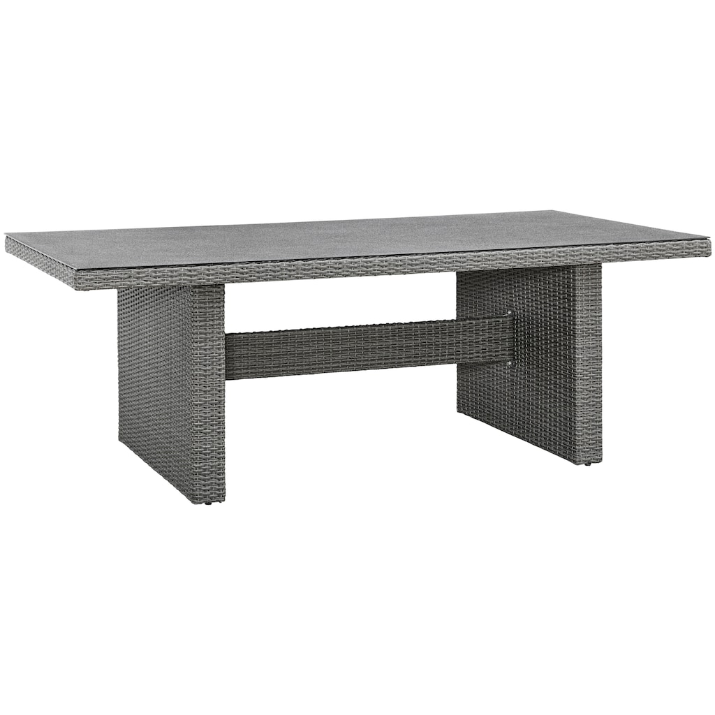 KONIFERA Garten-Essgruppe »Brisbane«, (Set, 17 tlg., inkl. Auflagen, 8x Sessel, 1x Tisch 225x100x75, Aluminium/Polyrattan,), Rückenlehnen verstellbar, Tischplatte aus Stone-Spray-Glas