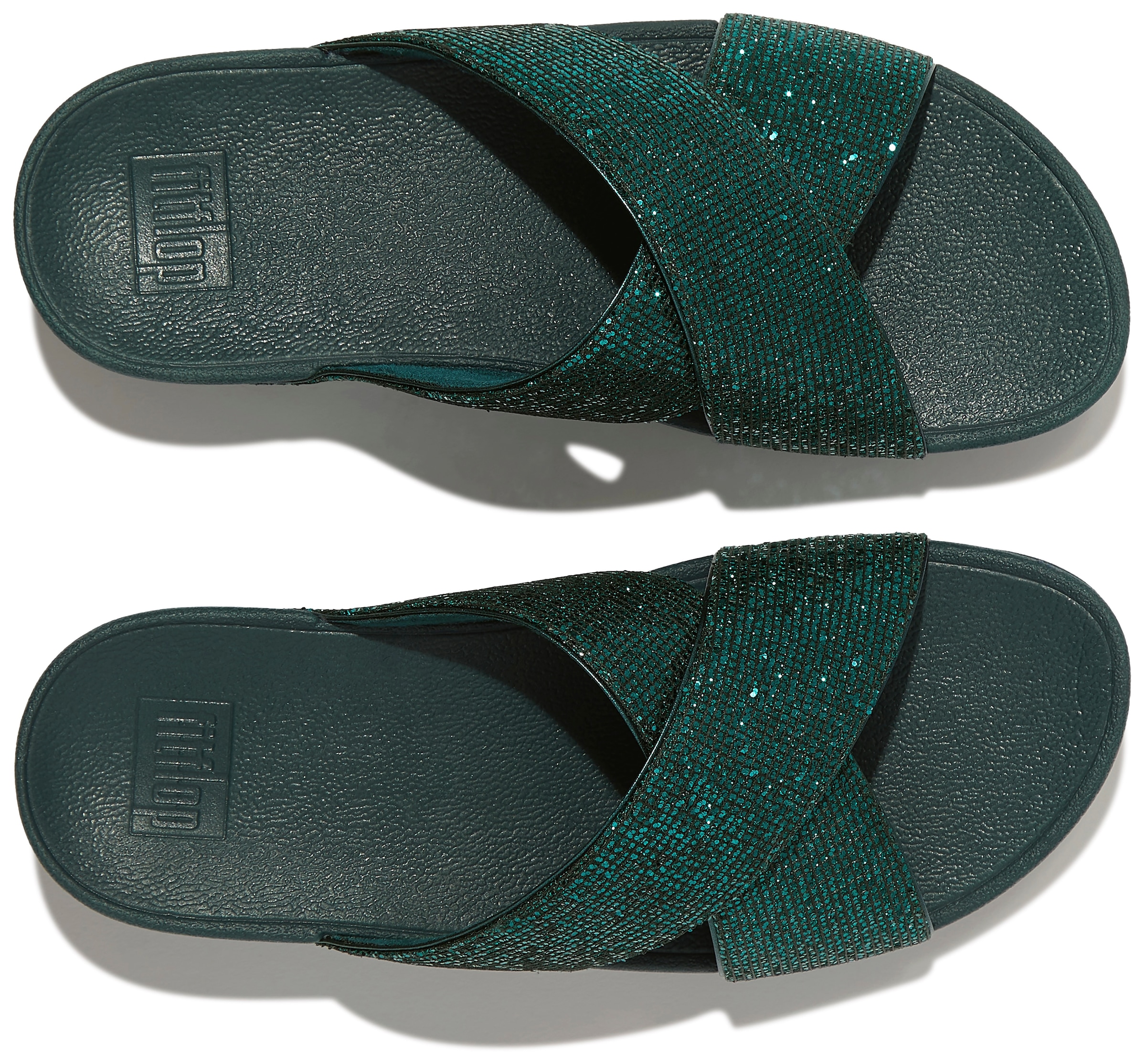 Fitflop Keilpantolette »Lulu Glitterball Slide«, Badeschuh, Slides, Sandale, Kreuzbandage mit Glitzersteine besetzt