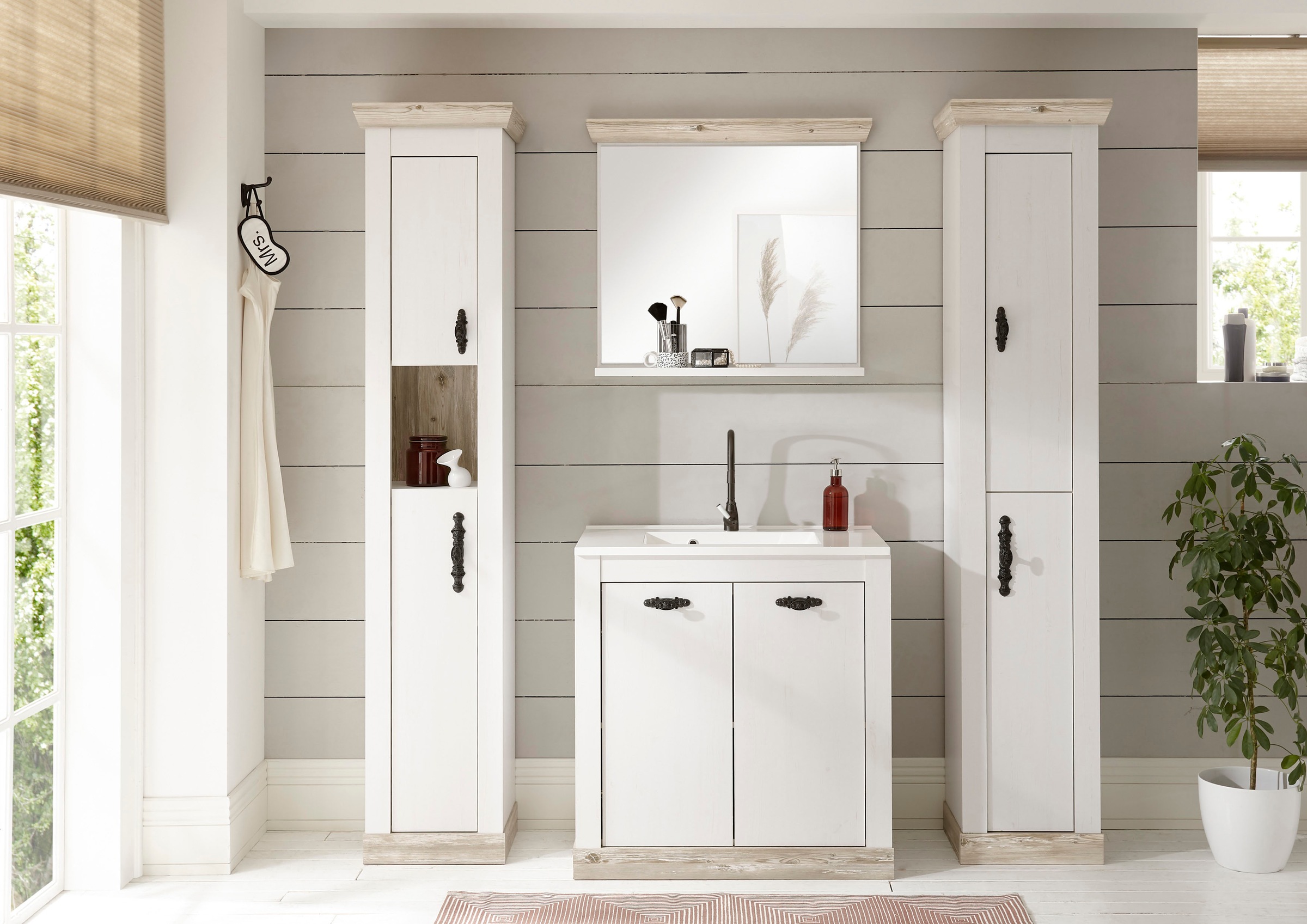 Home affaire Badmöbel-Set "Florenz, Bad im Landhausstil, 4-teiliges Badezim günstig online kaufen